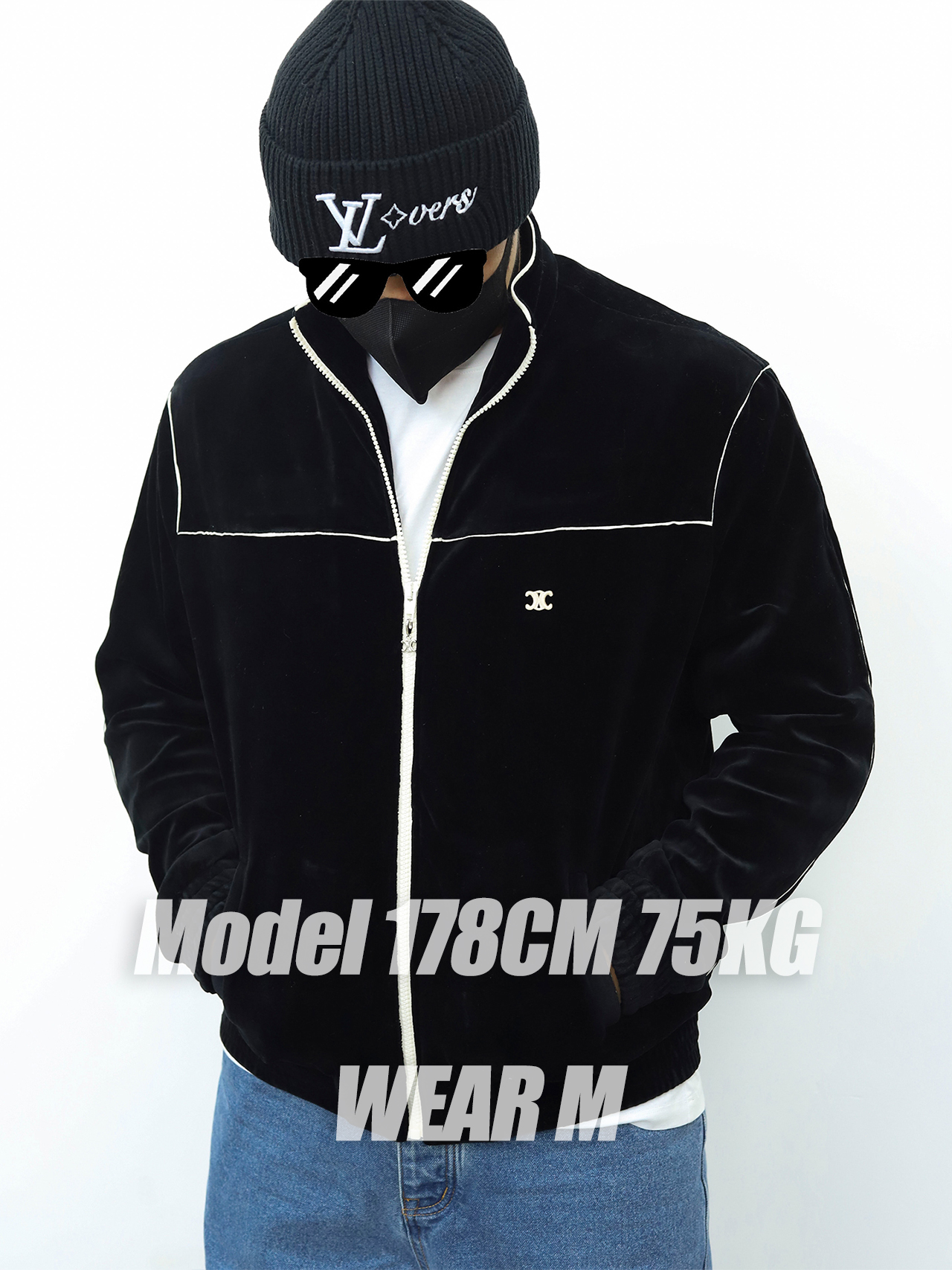 celine赛琳拉链绒感夹克 黑色