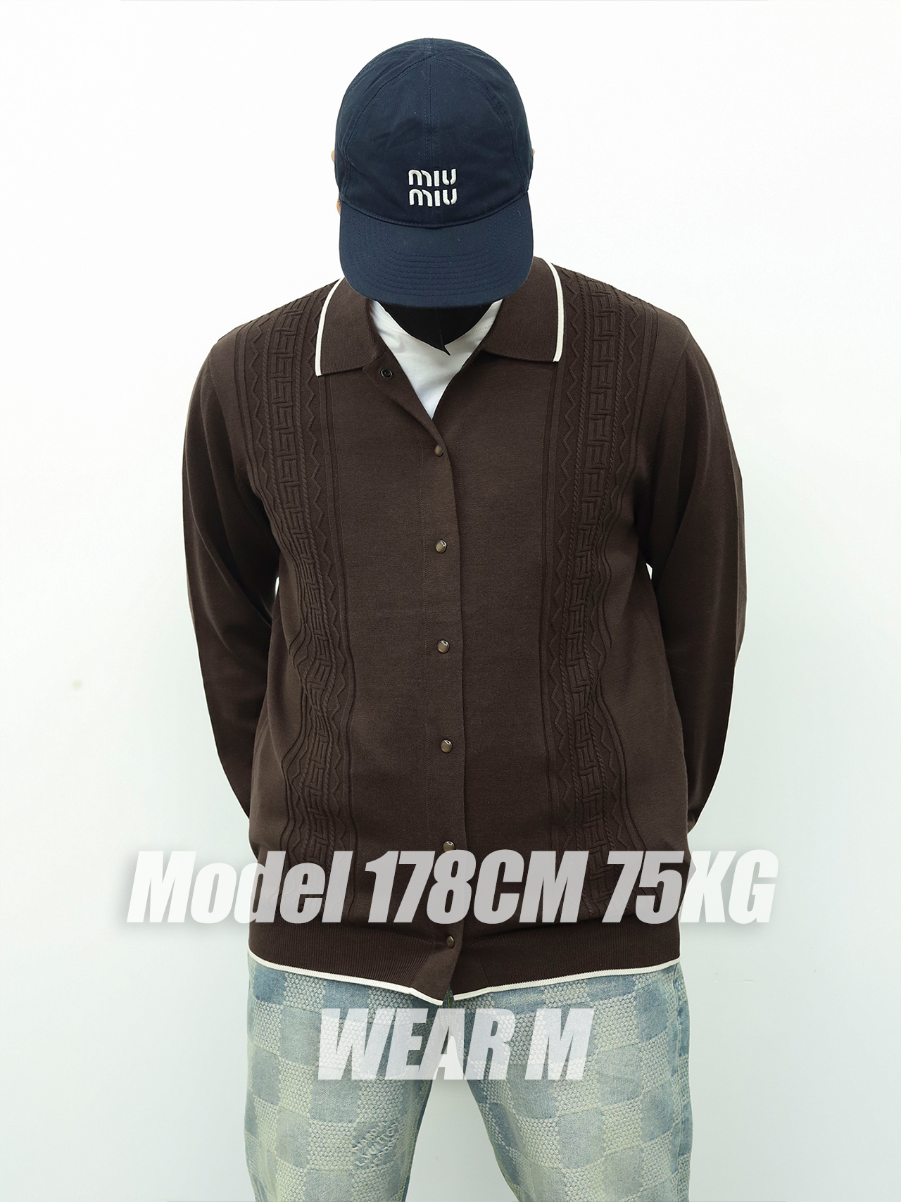 BC纽扣开衫几何纹路毛衫 咖色