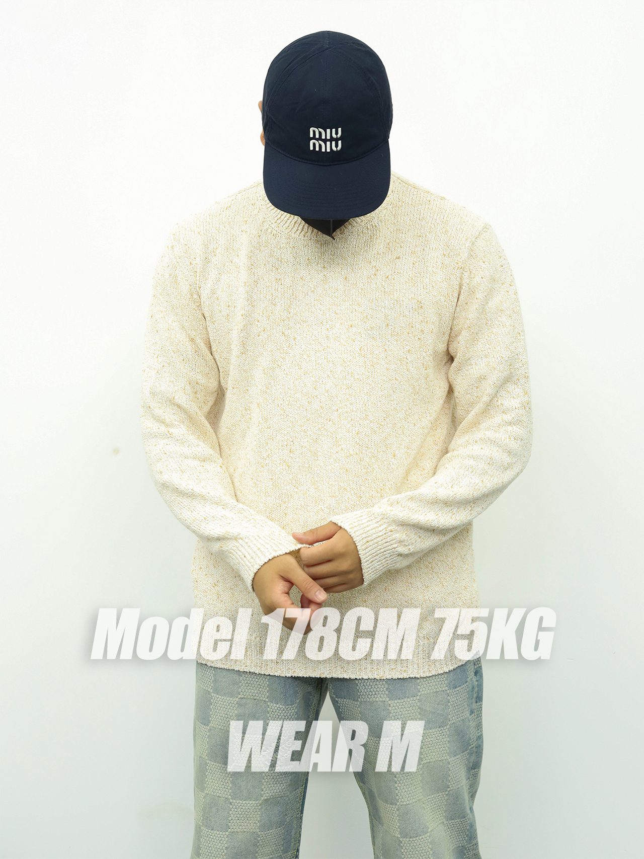 LP套头亚麻点毛衣 米色