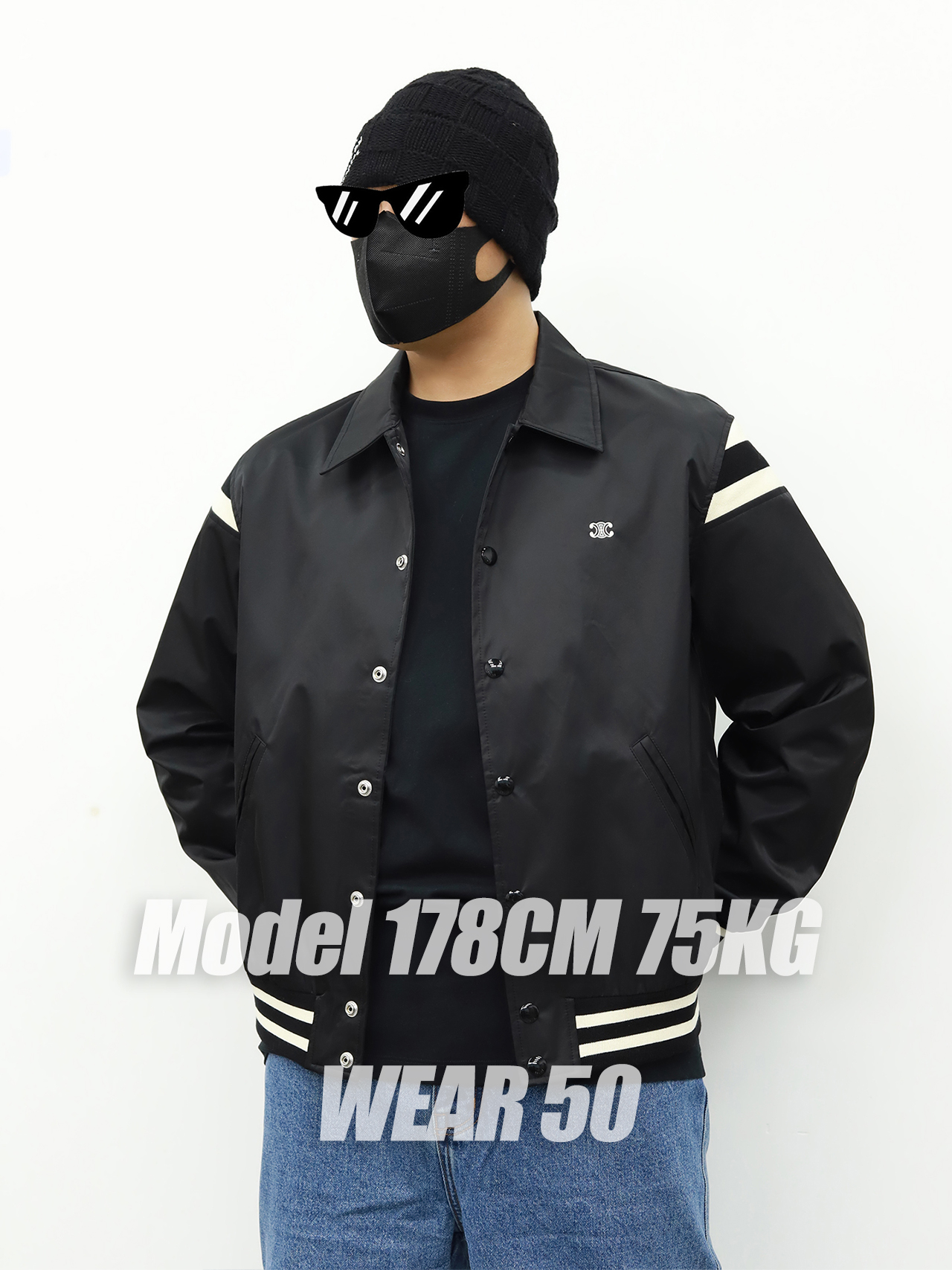 Celine 领子棒球扣子夹克 黑色