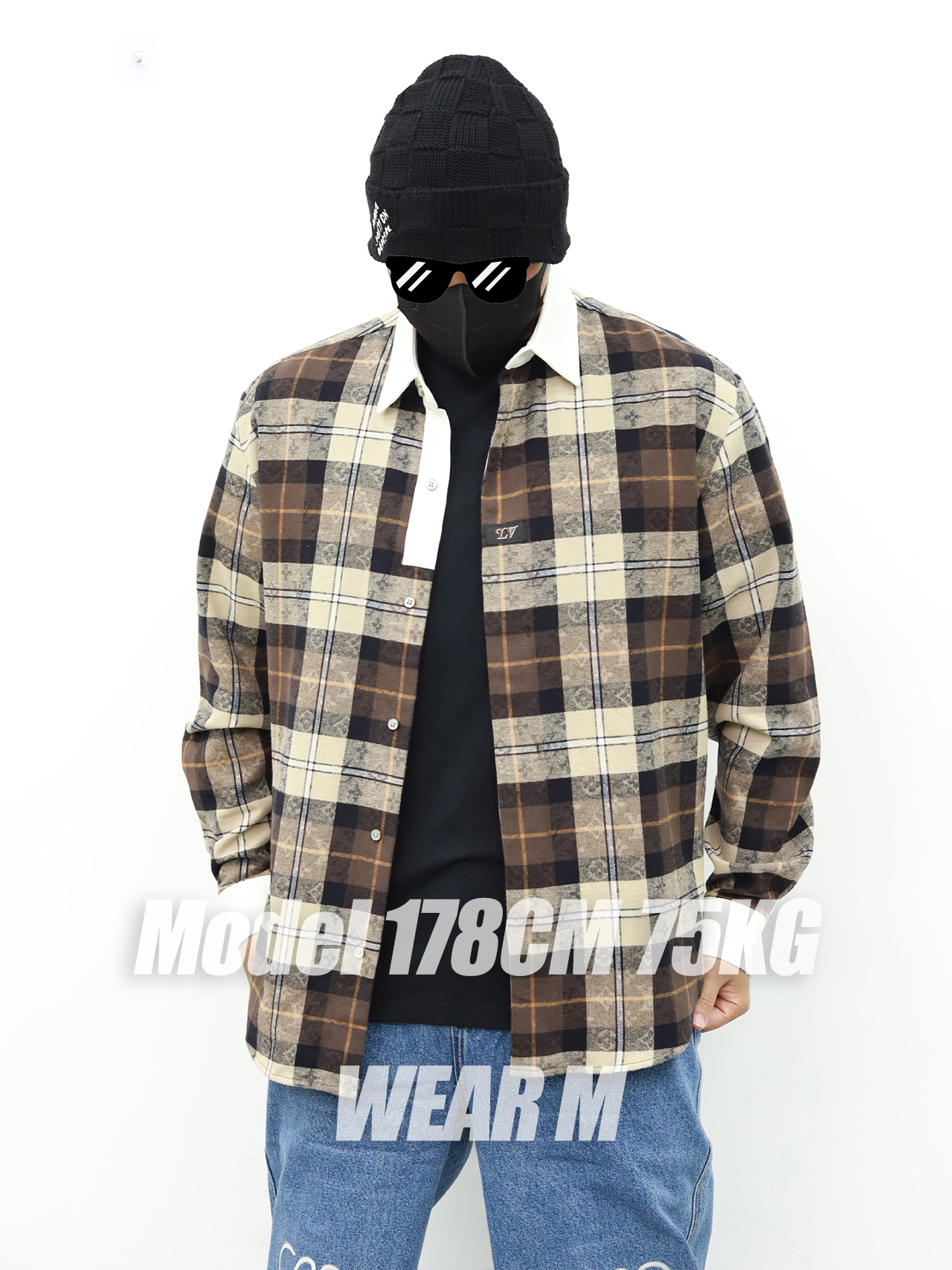 LV 格子印花衬衫 咖色