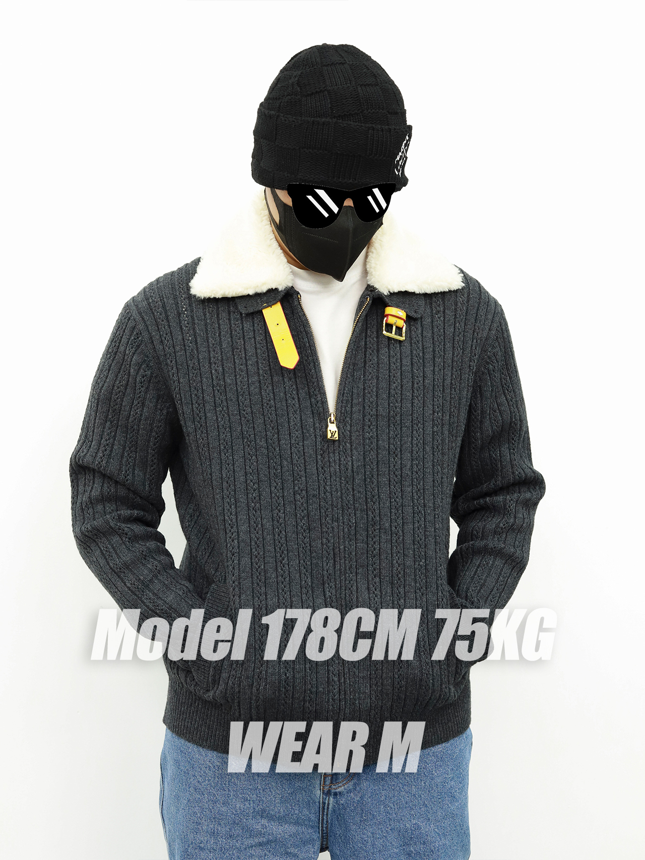 1V cashmere wool blend with wool collar jacket