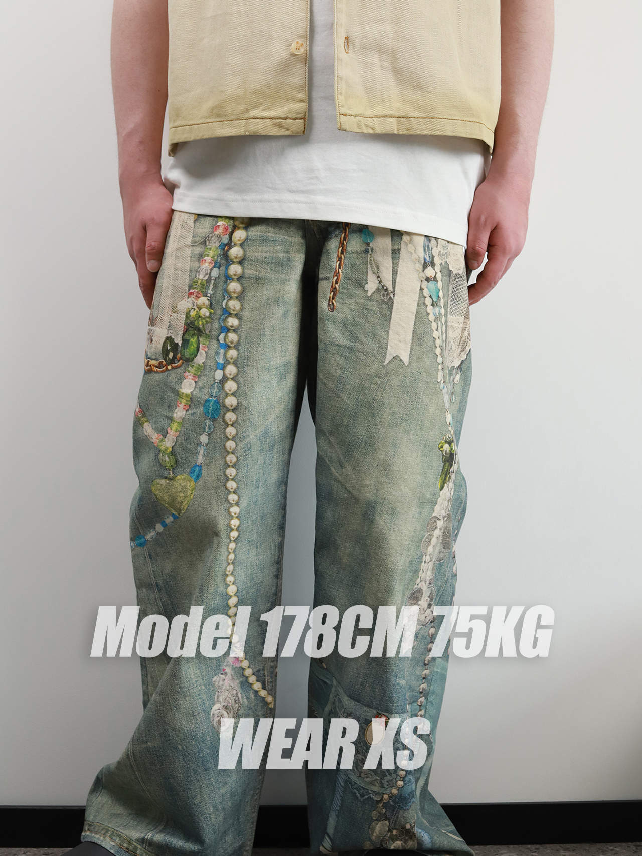 ACNE 3D printed pearl chain jeans