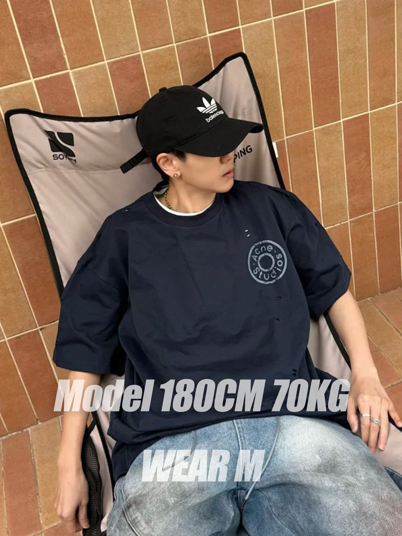 Item ID 9011 Acne FW25 logo printed distressed short sleeved shirt