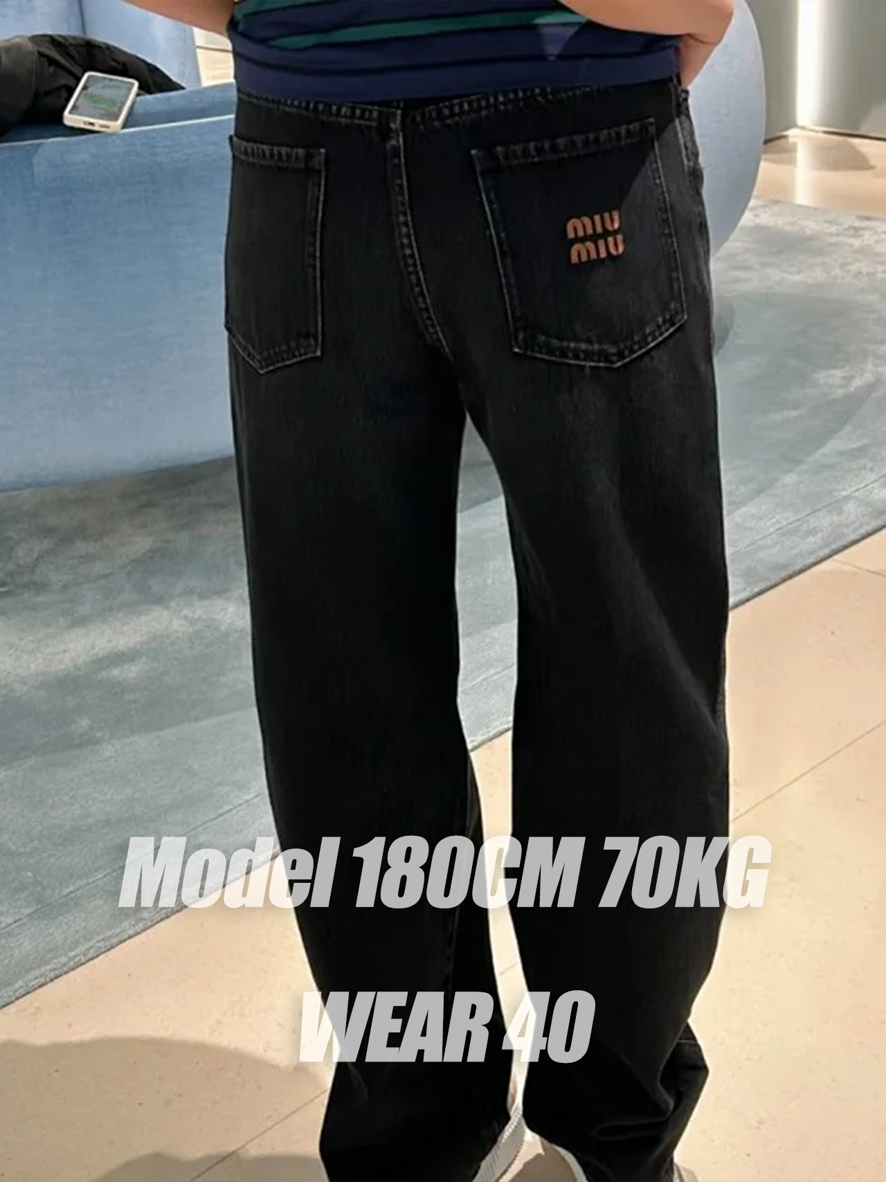 Item ID 9014 M1U solid color washed denim jeans with embroidered back pocket