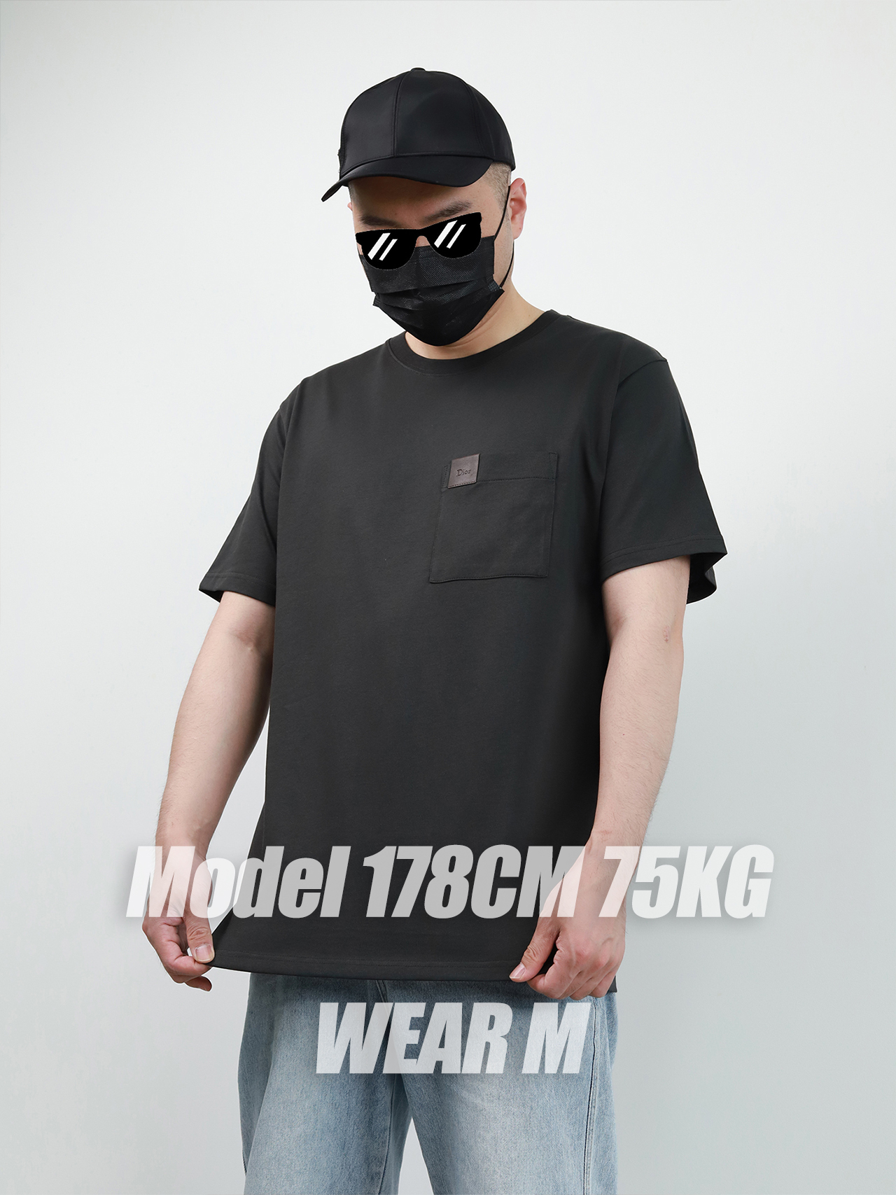 D1or Leather patch pocket washed tee