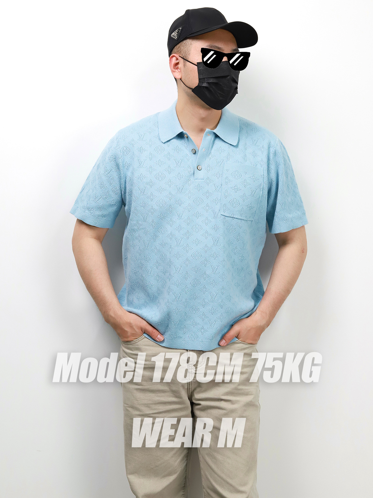 1V hollow-out pocket knitted polo