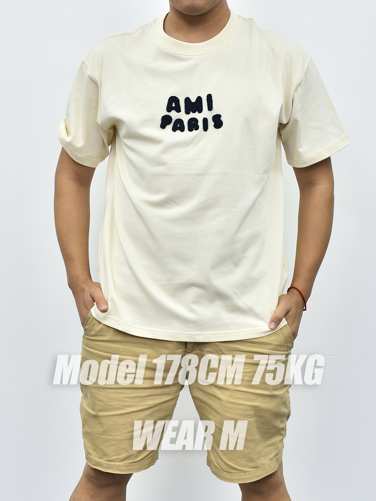 amiparis针织字母短袖 米色藏青色