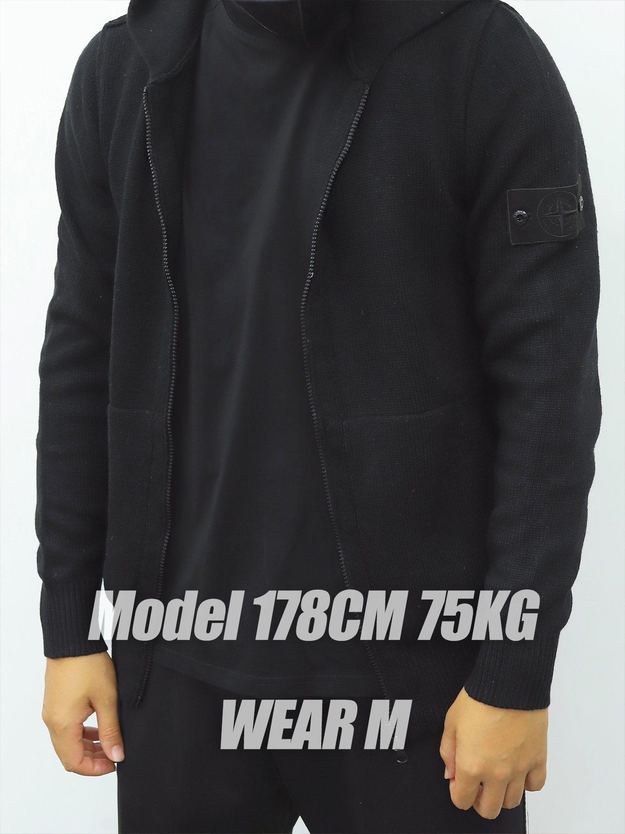 石头岛拉链开合毛衫 黑色