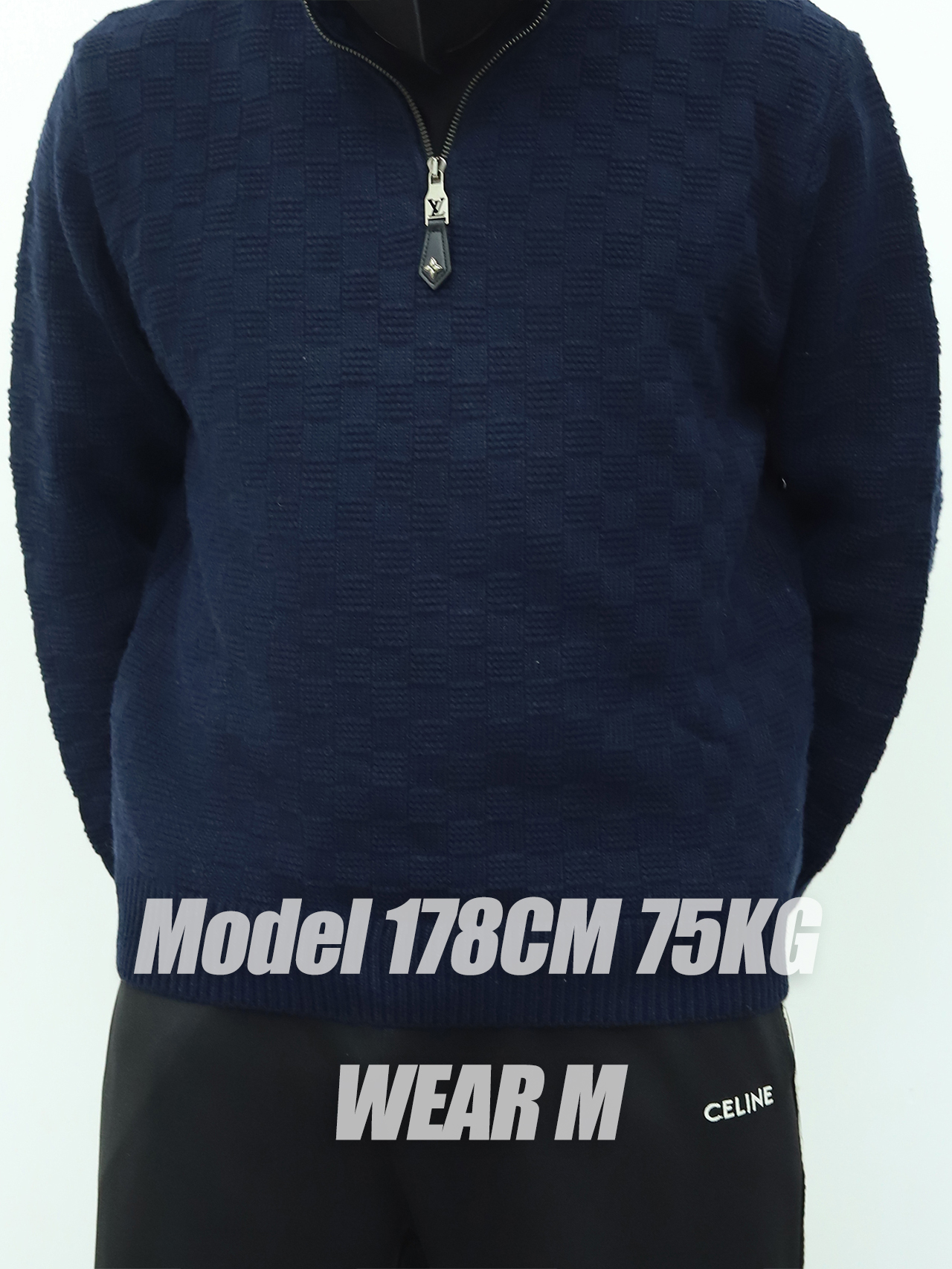 LV半拉链格子毛衣 藏青色