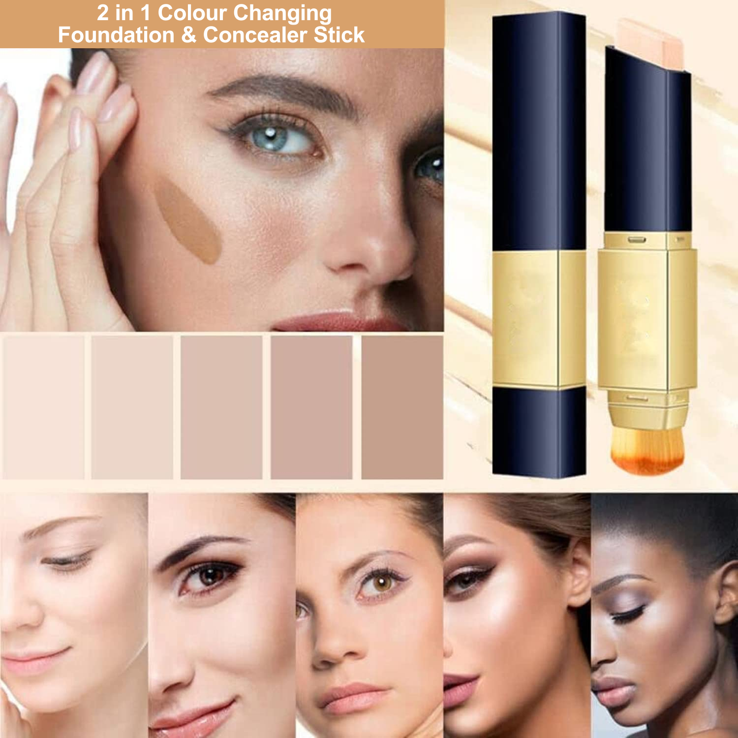 Double-effects Foundation Concealer Stick (Brush Included)