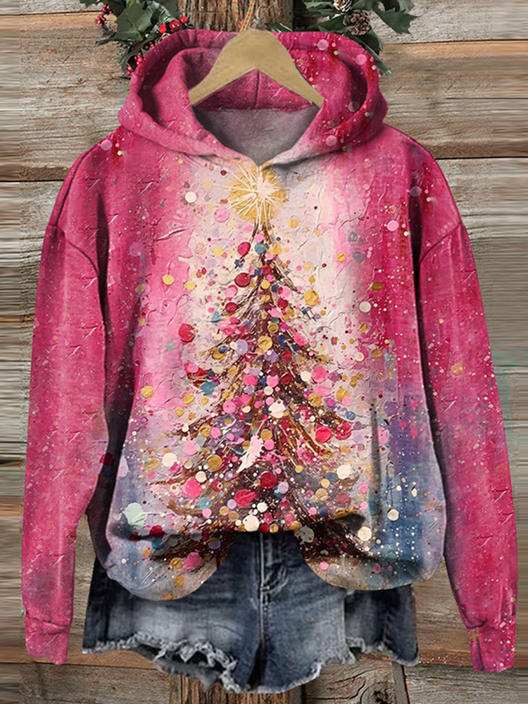 Vintage Christmas Tree In Pink Art Print Casual Sweatshirt