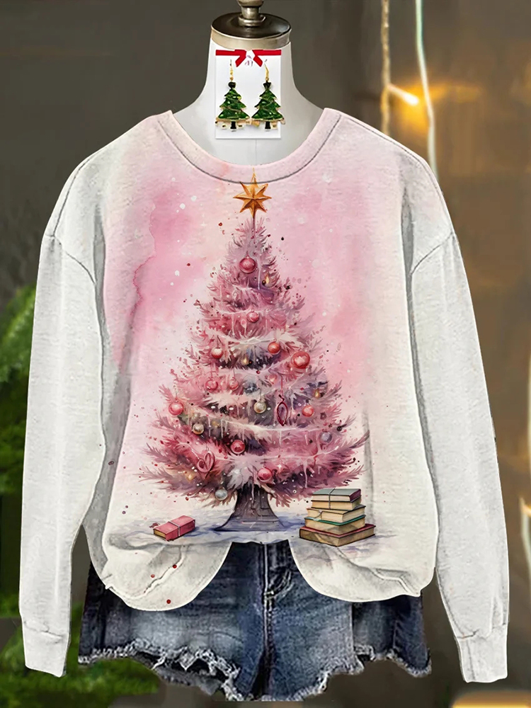 Christmas Tree Print Casual Sweatshirt