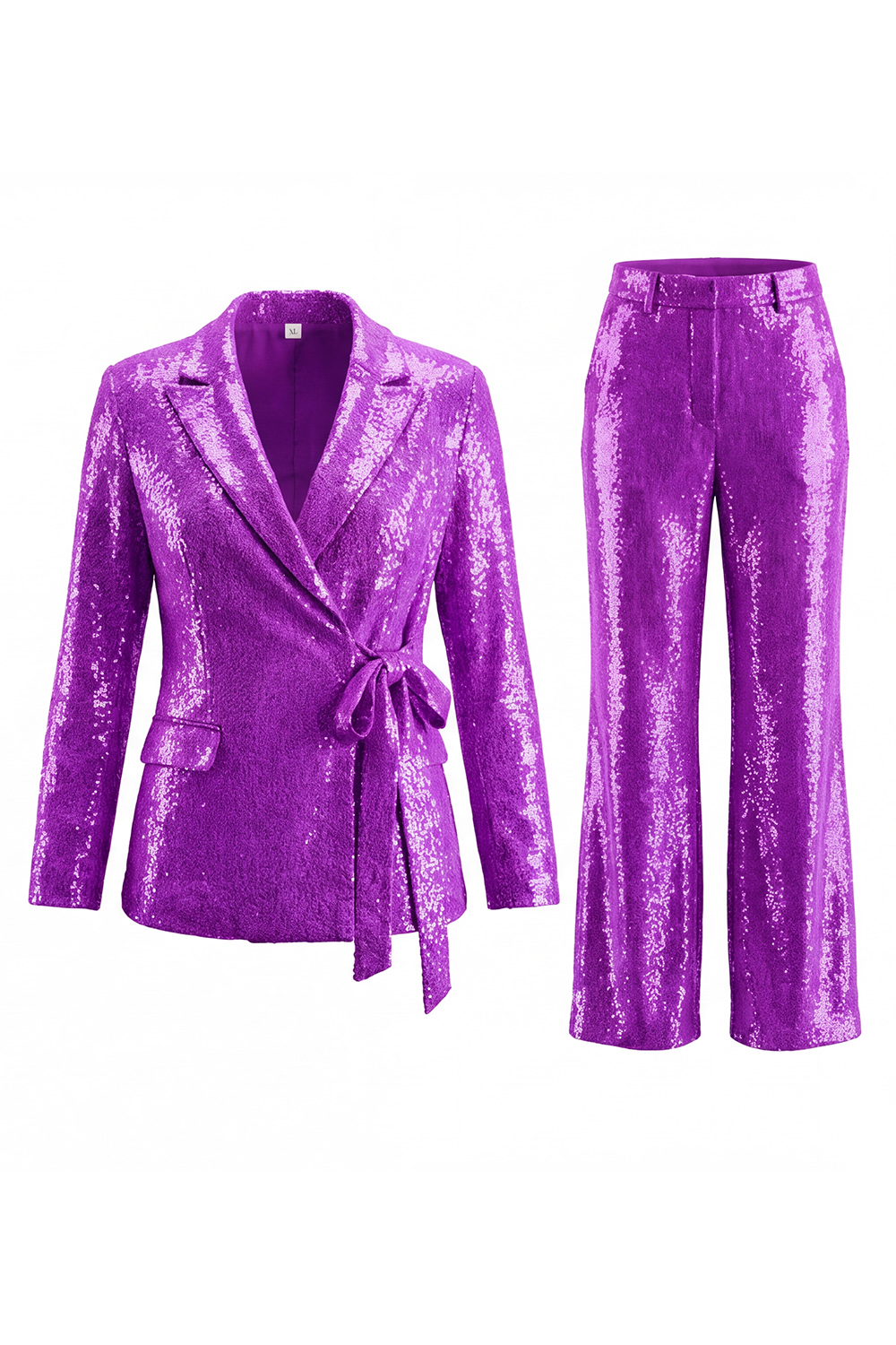 Sparkly Sequin Burgundy Two Piece Prom Suits with Sash