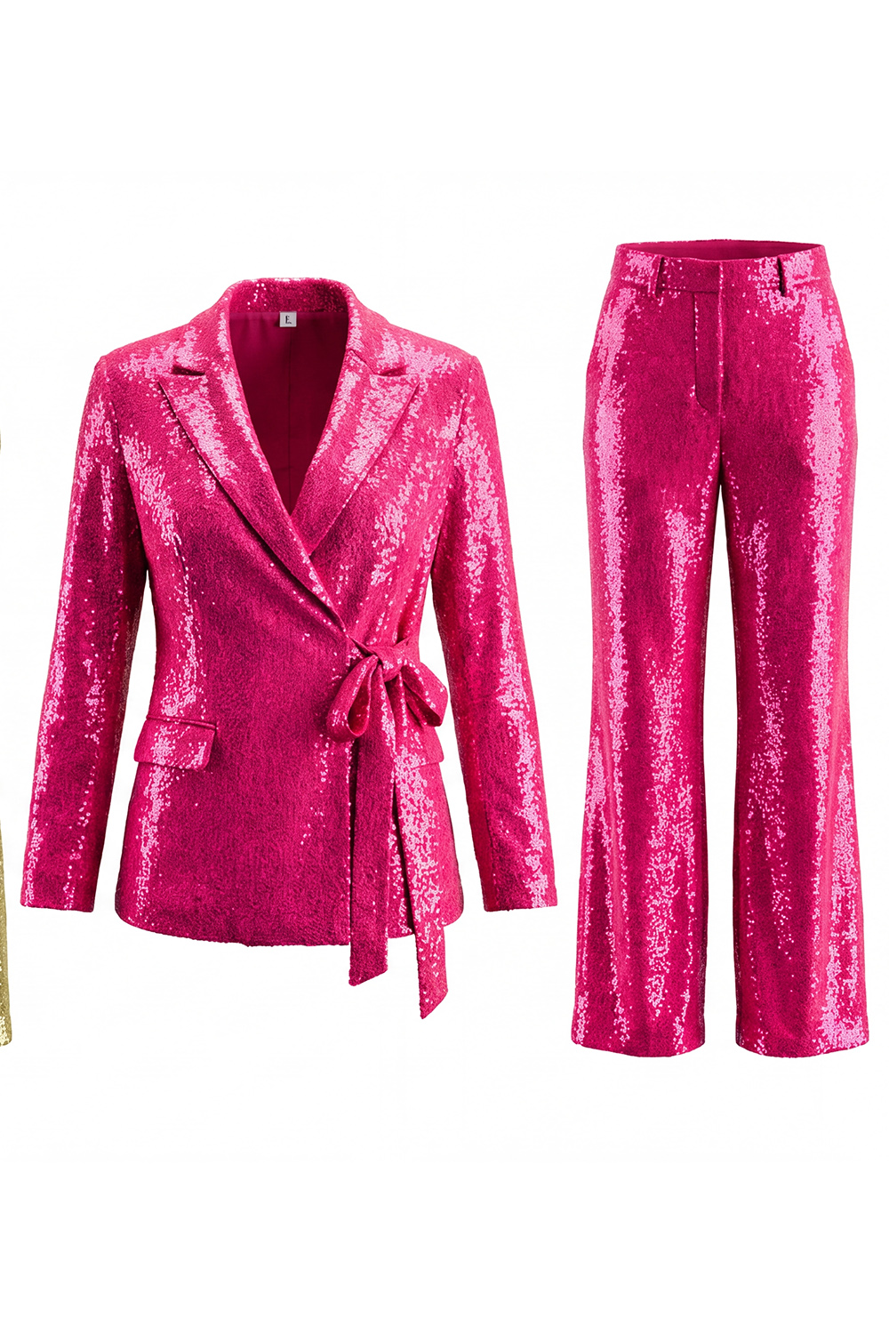 Sparkly Sequin Burgundy Two Piece Prom Suits with Sash
