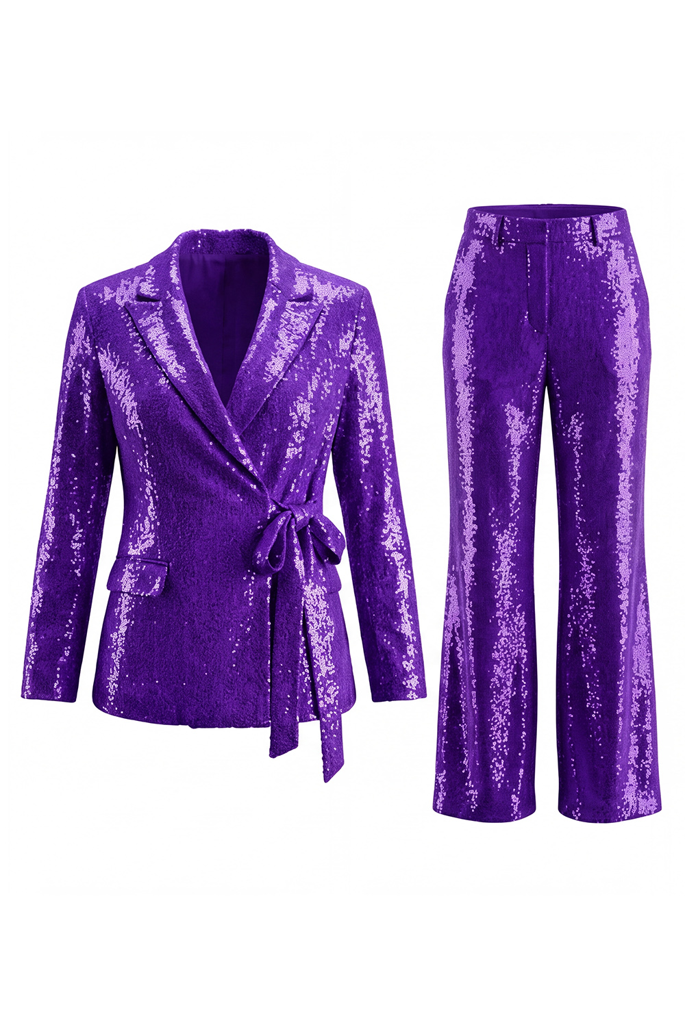 Sparkly Sequin Burgundy Two Piece Prom Suits with Sash