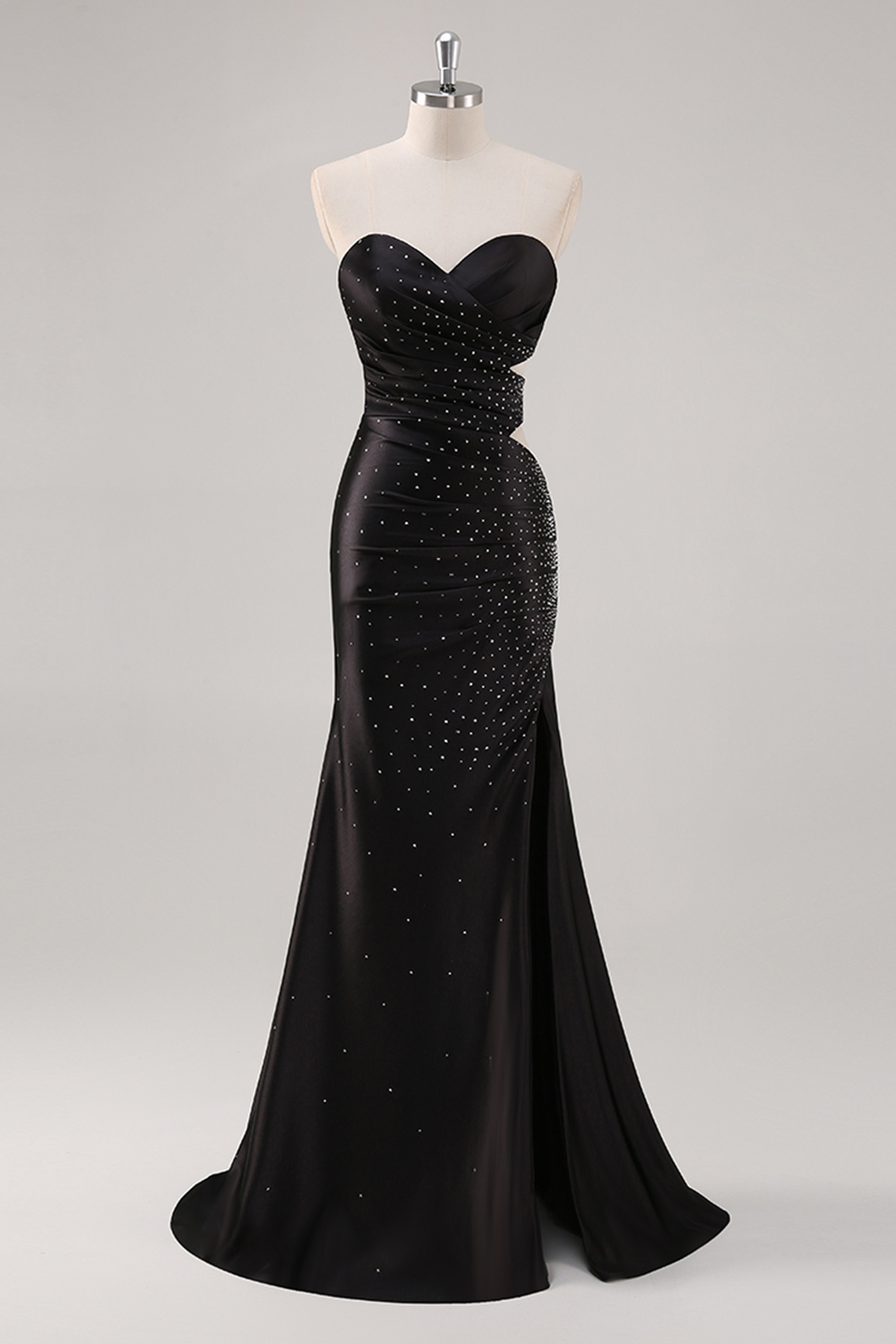 Black Sweetheart Mermaid Cut Out Satin Long Prom Dress