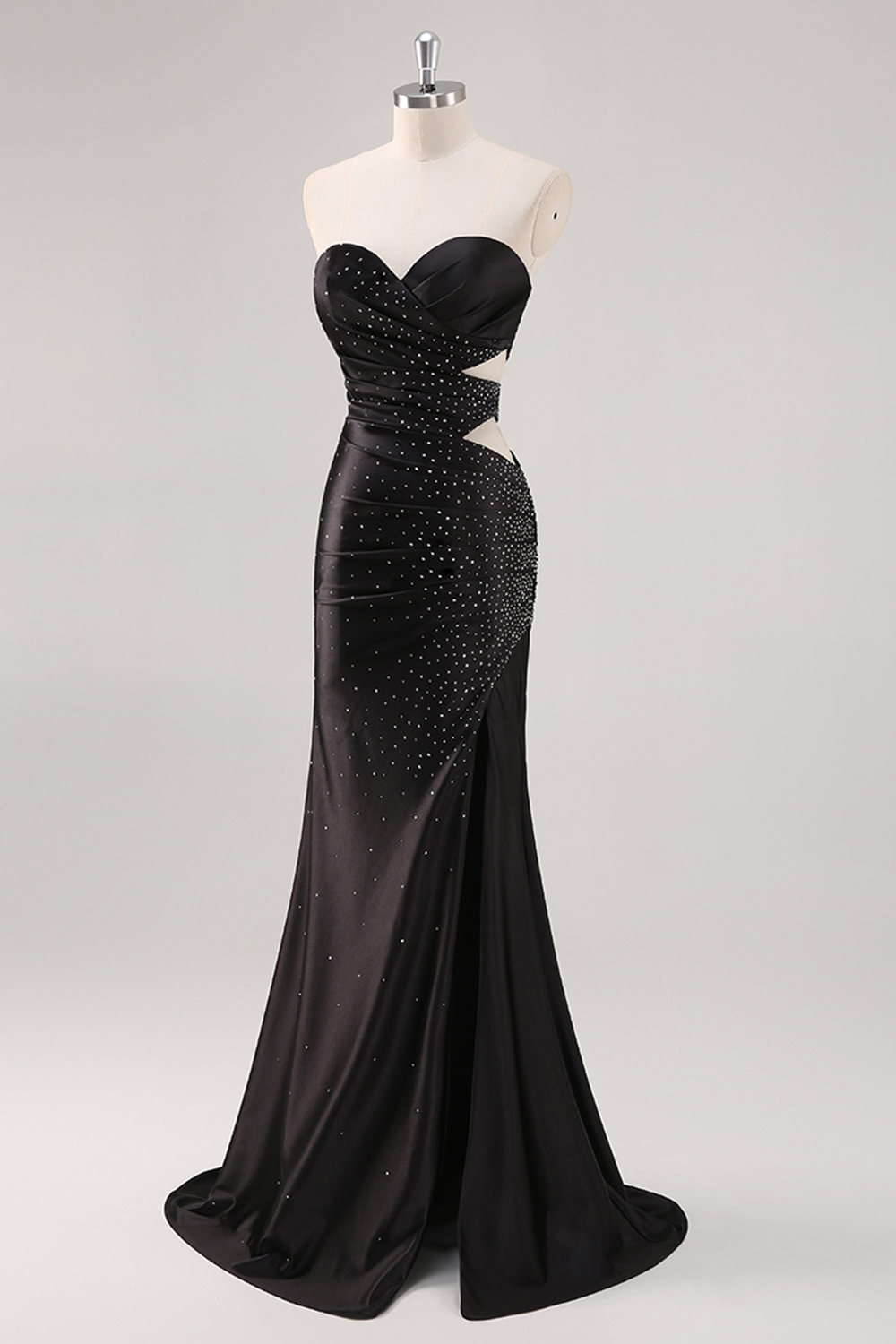 Black Sweetheart Mermaid Cut Out Satin Long Prom Dress