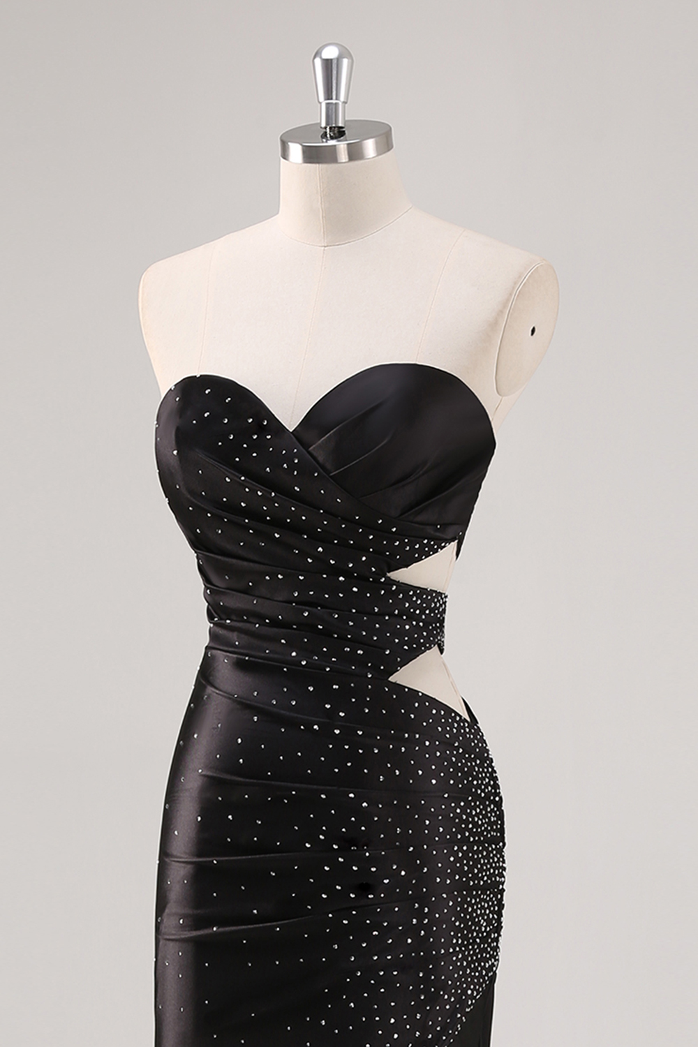 Black Sweetheart Mermaid Cut Out Satin Long Prom Dress