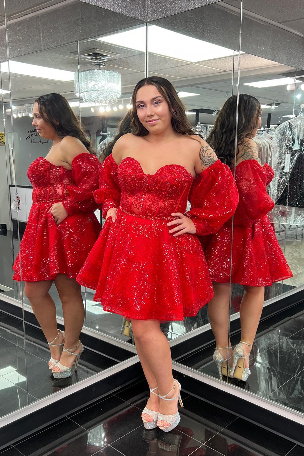 A Line Sweetheart Black Short Homecoming Dress with Long Sleeves