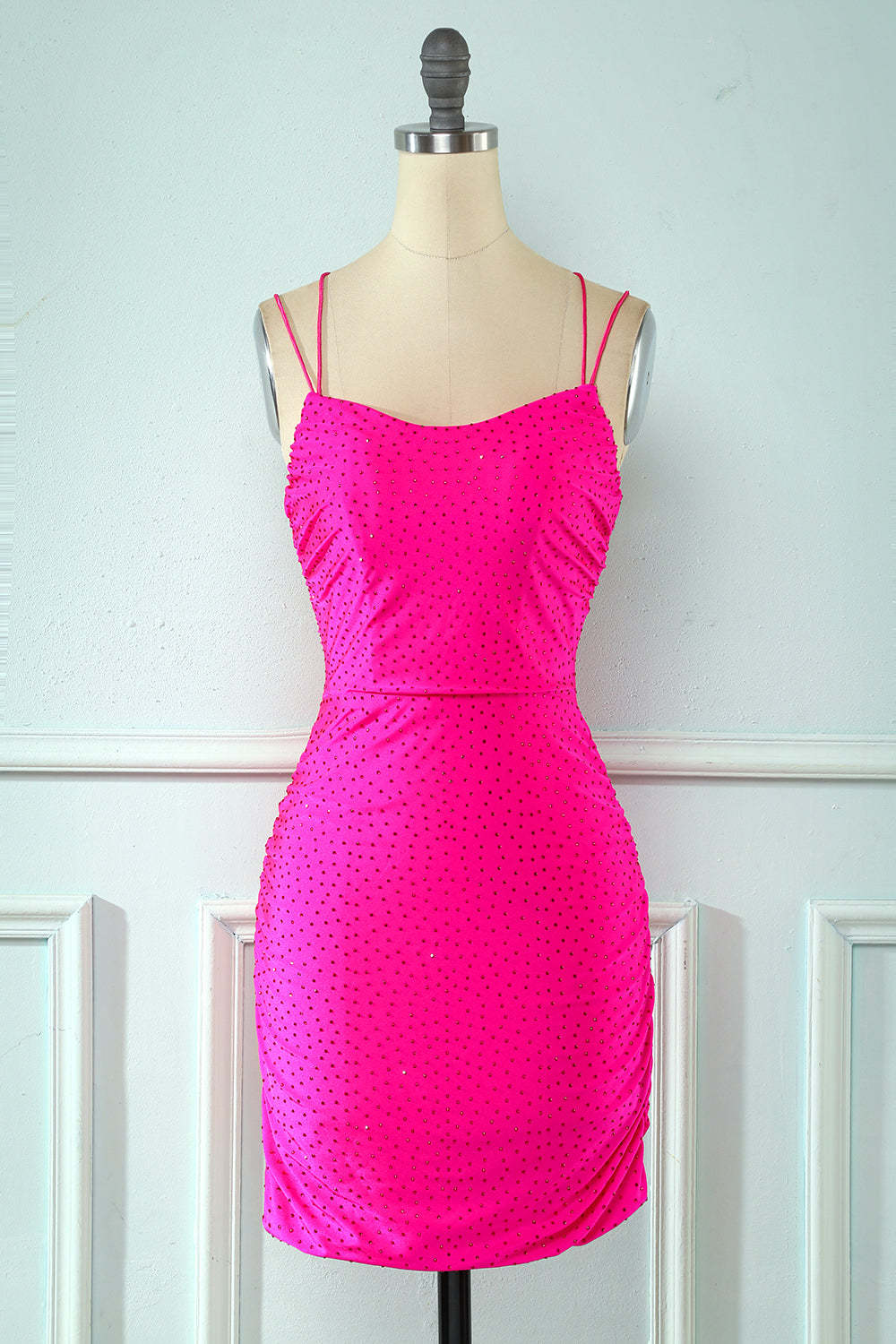 Rose Pink Lace Up Tight Homecoming Dress