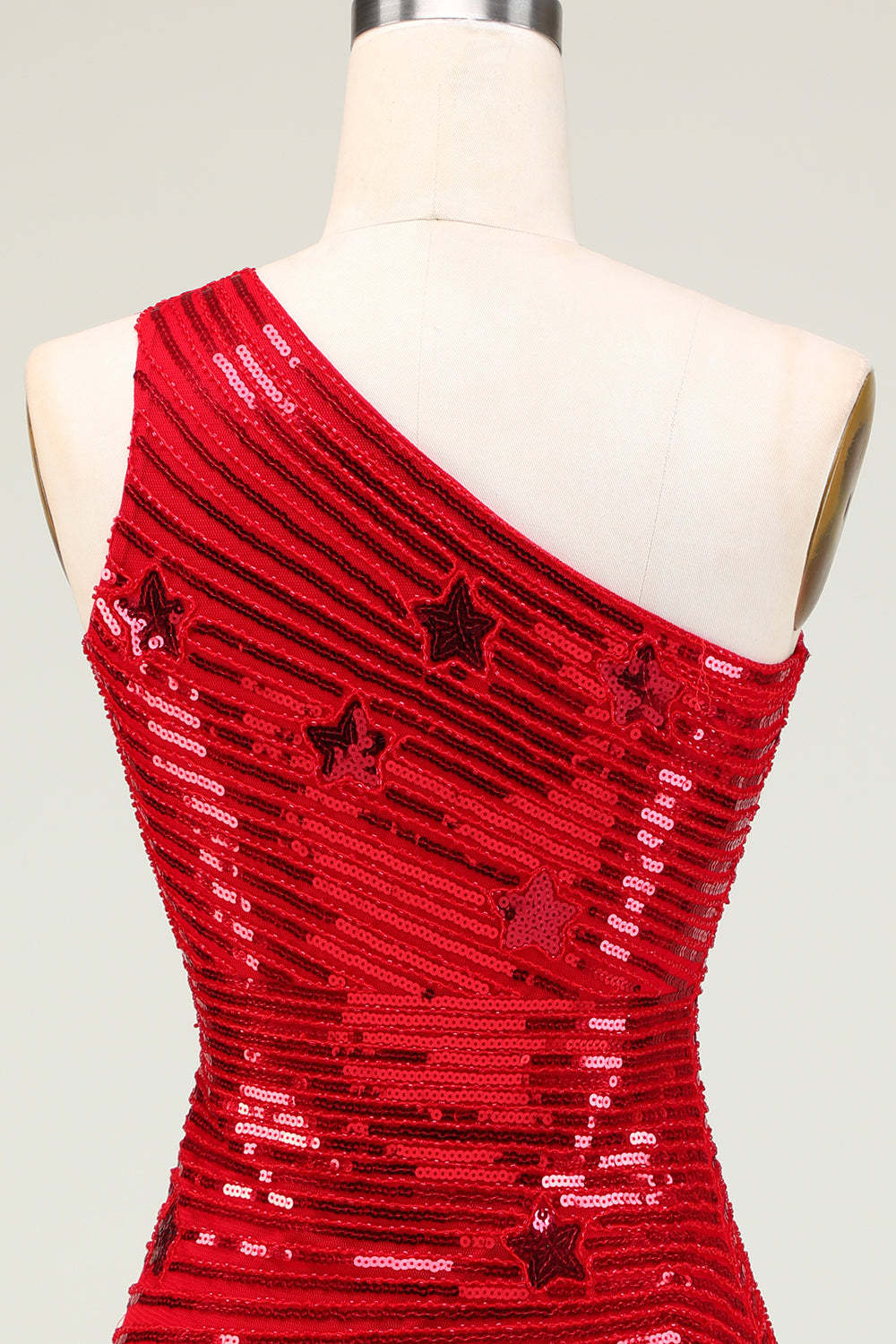 Sheath One Shoulder Red Sequins Short Homecoming Dress with Star