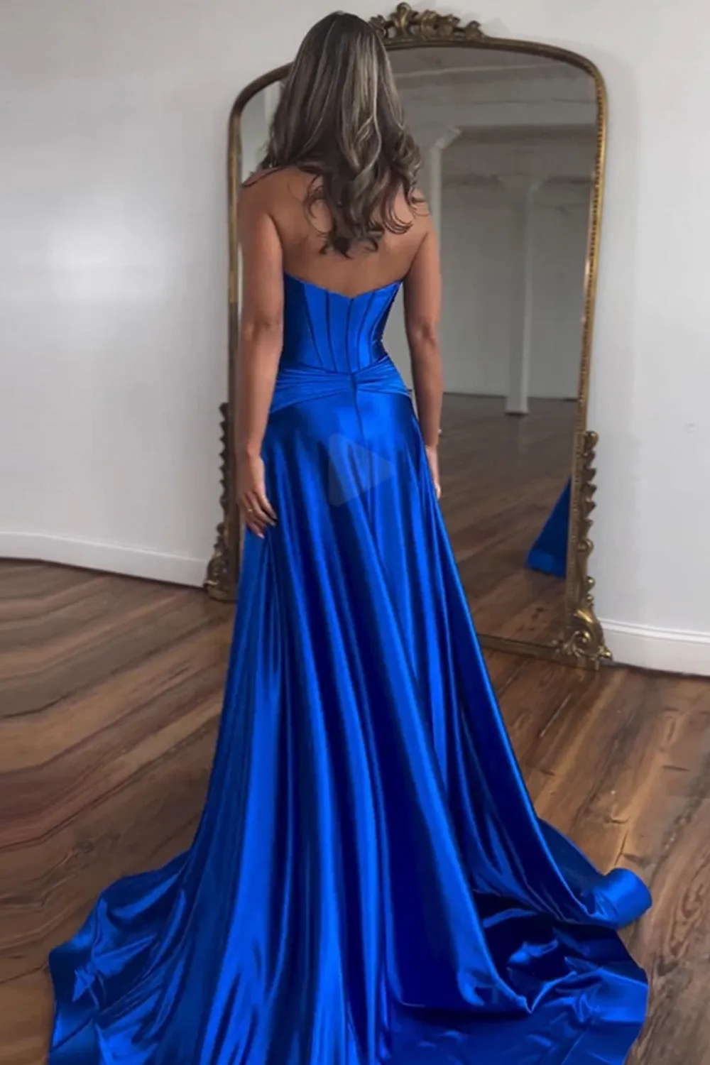 Stylish A-Line Sweetheart Blue Corset Prom Dress with Split Front