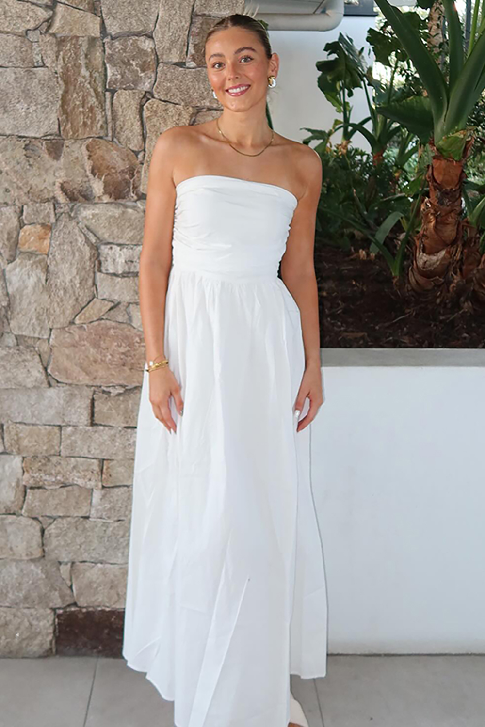 Simple White Starpless A-Line Boho Maxi Dress