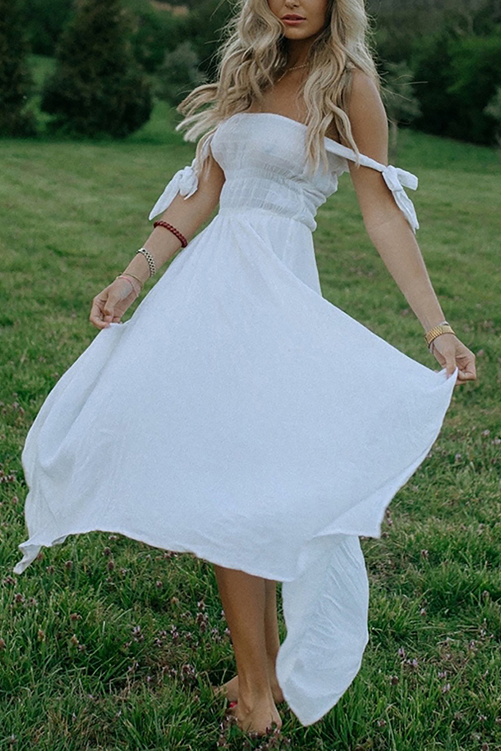 Simple White Off The Shoulder Sheath Maxi Dress