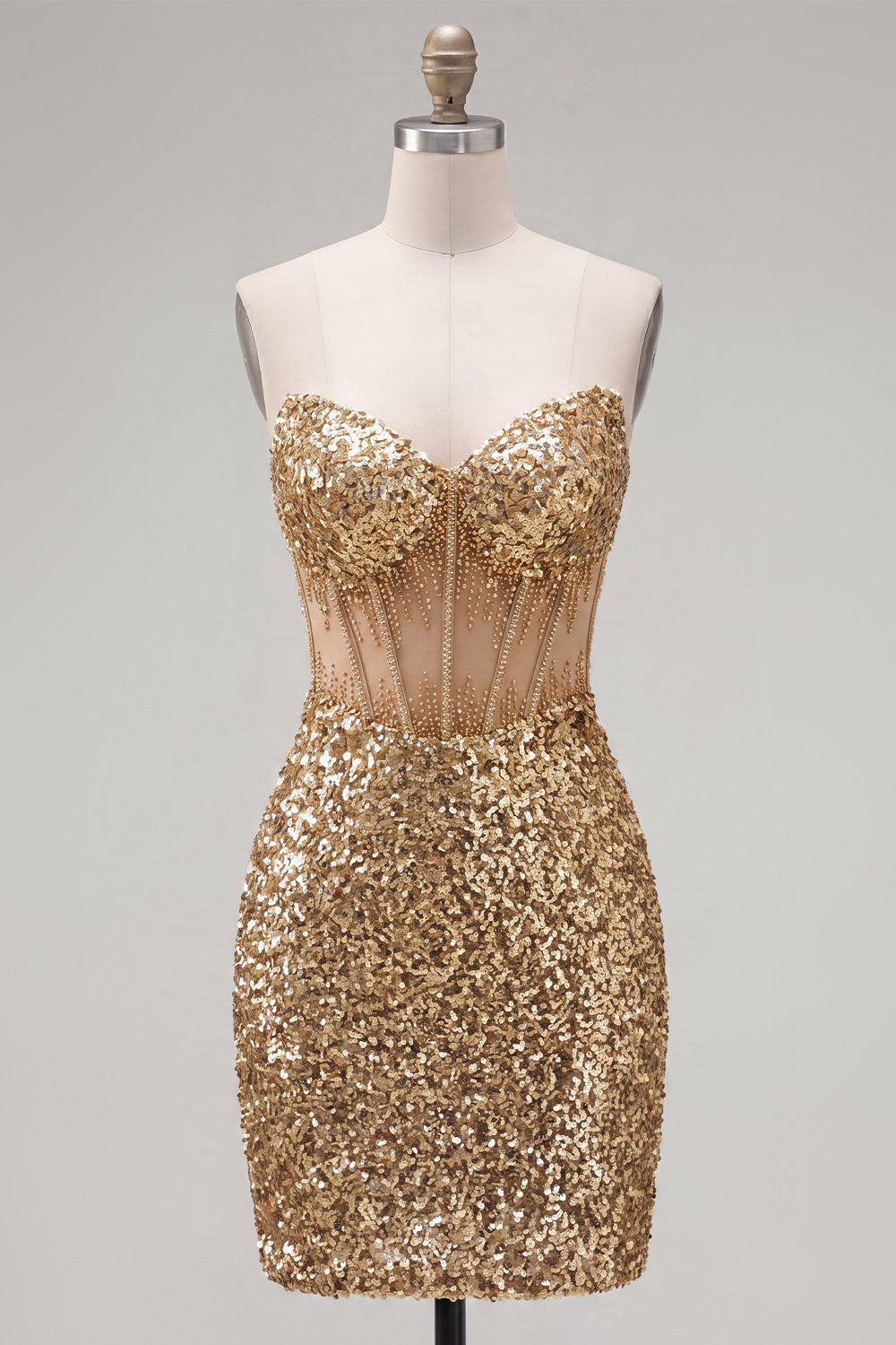 Sparkly Golden Sequin Corset Tight Short Homecoming Dress