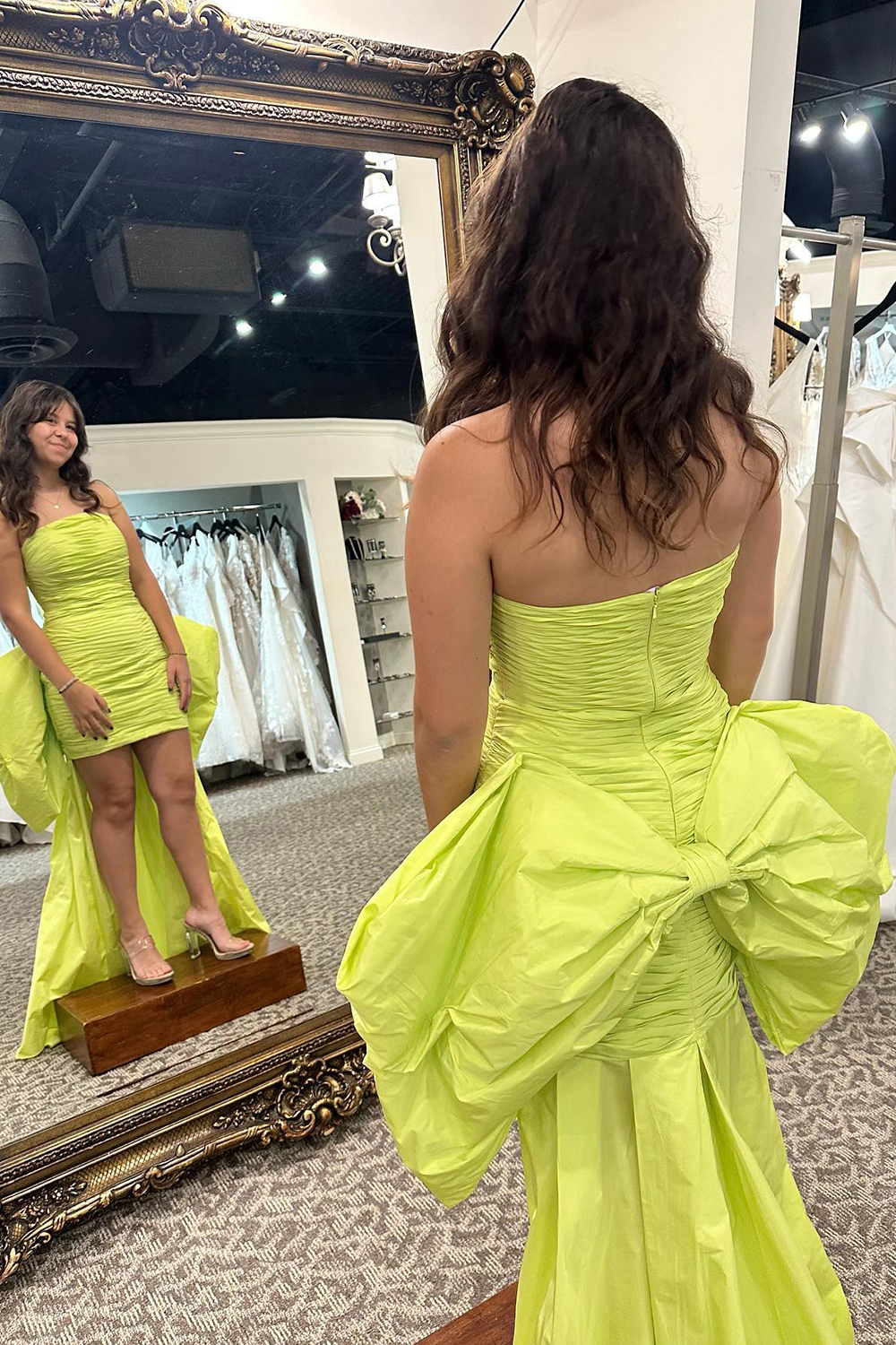 Yellow Strapless Ruched Bodycon Short Homecoming Dress with Bow