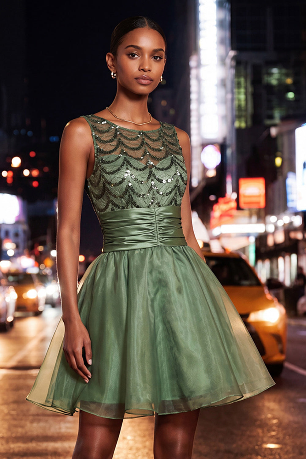 Sparkly Dark Green Ruched Sequin A-Line Short Homecoming Dress