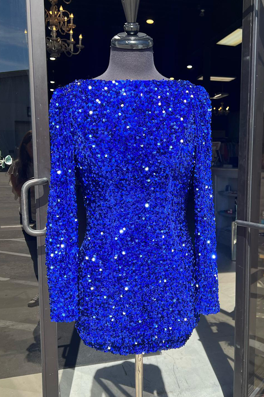 Sparkly Royal Blue Bodycon Sequins Homecoming Dress with Long Sleeves