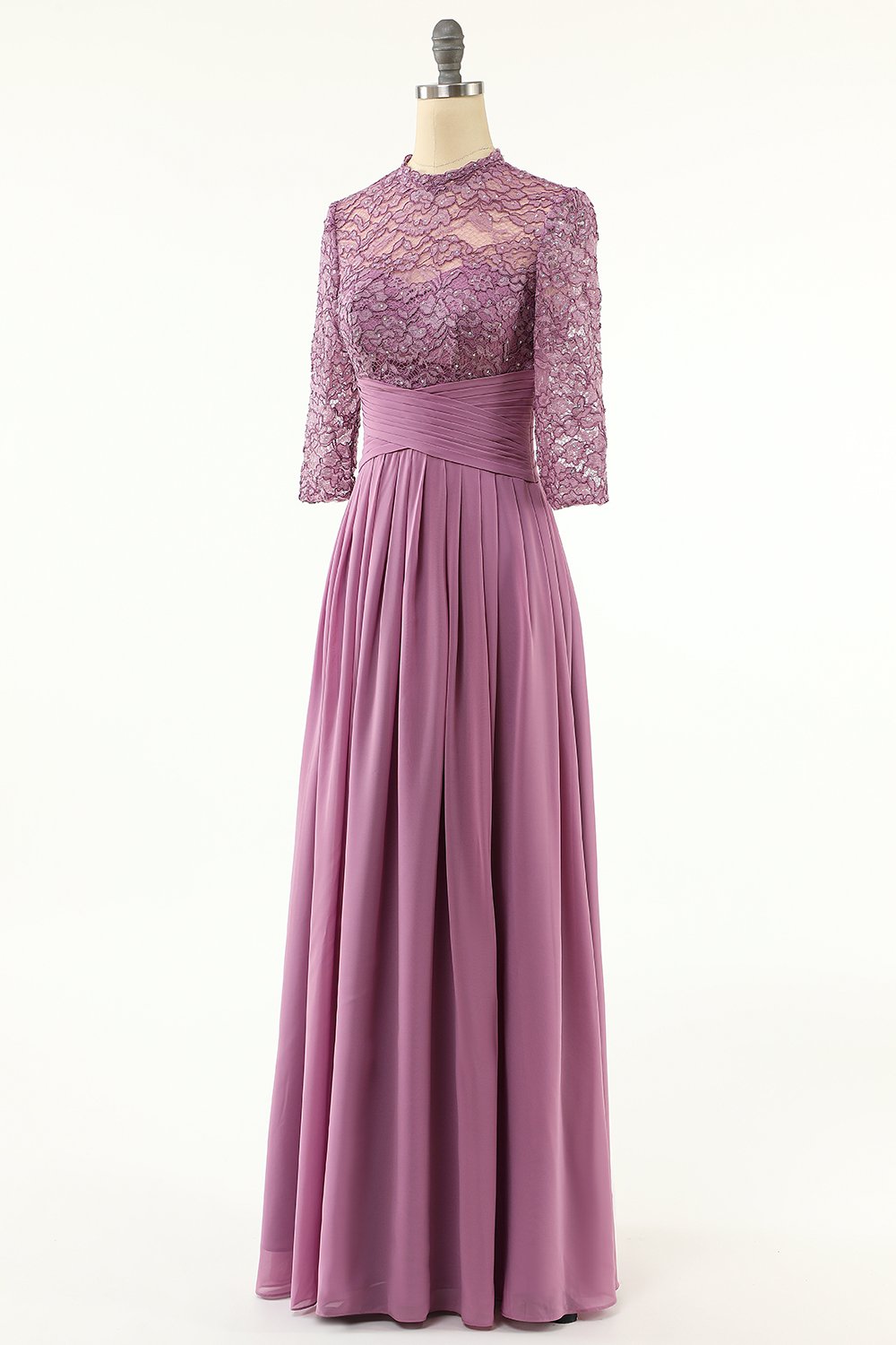Grape Chiffon Long Mother Of the Bride Dress with Lace