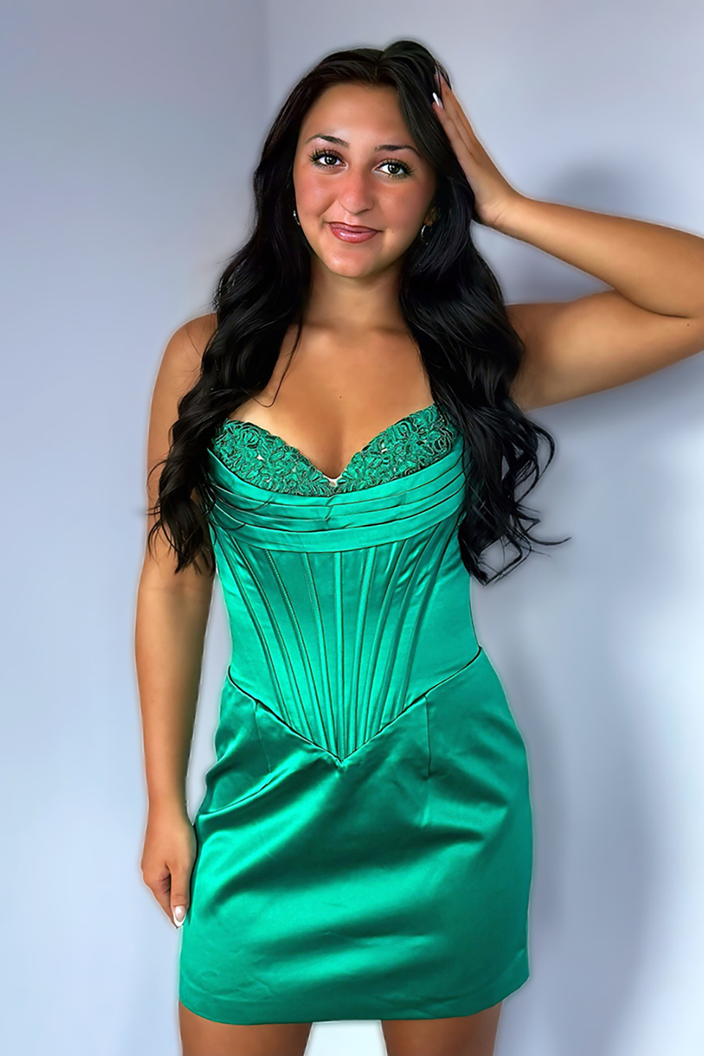 Red Satin Tight Short Corset Homecoming Dress with Appliques