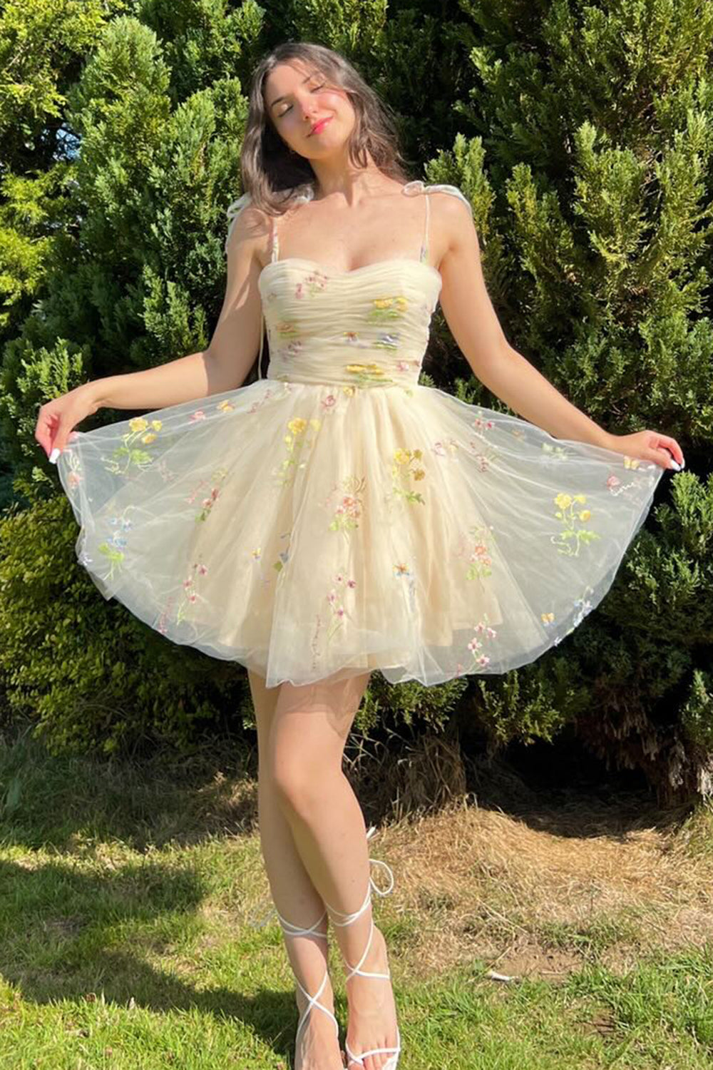 Cute A Line Champagne Short Homecoming Dress with Embroidery