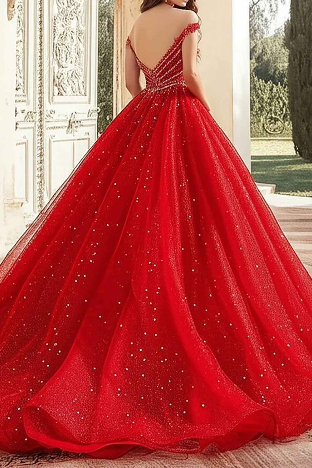 Graceful Red Off The Shoulder Princess Tulle  Quinceanera Dress With Beading