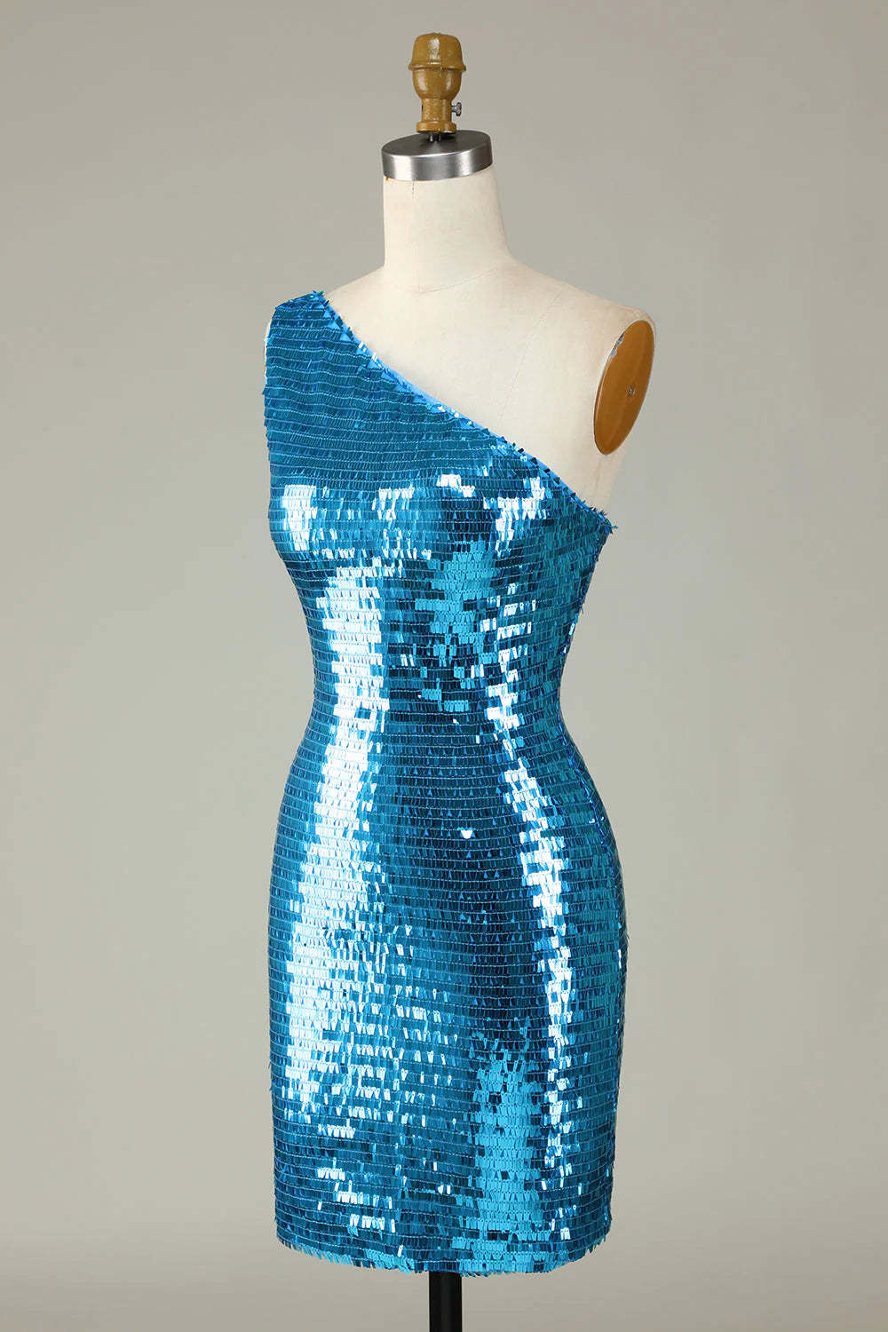 Sheath One Shoulder Royal Blue Sequins Short Homecoming Dress