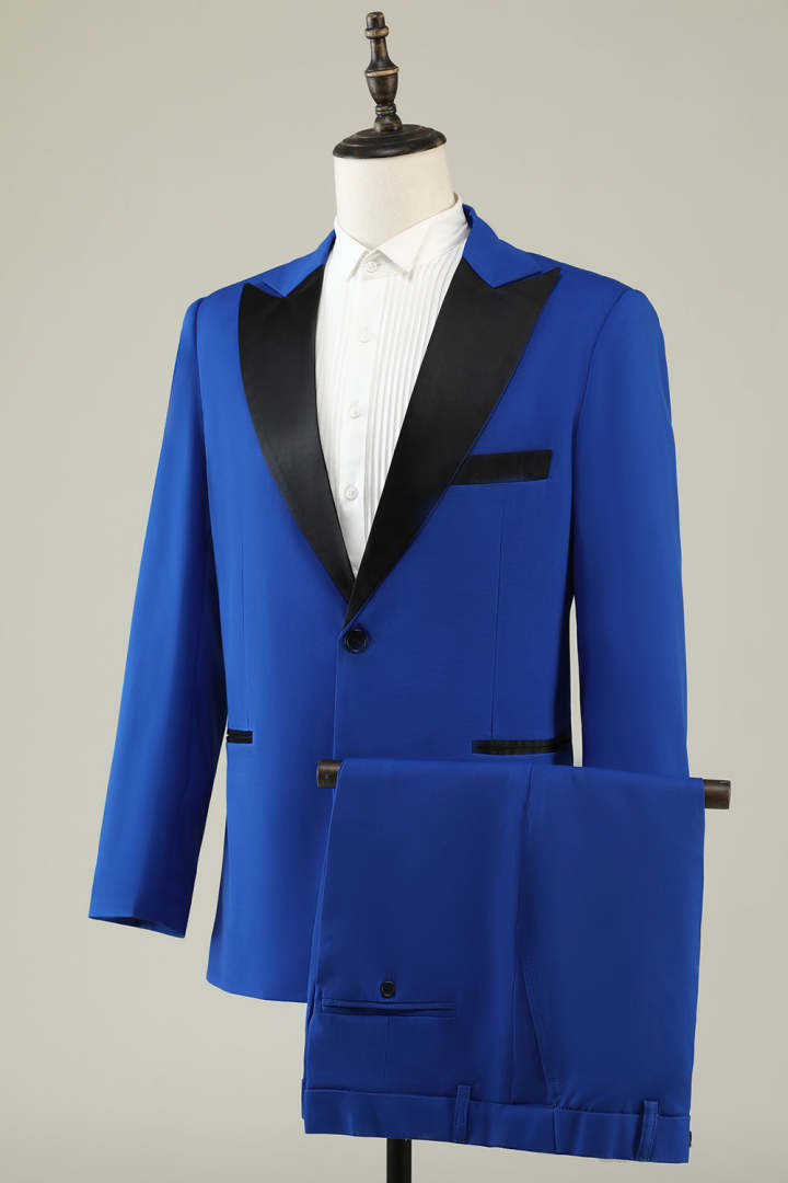 2 Piece Grey Blue Peak Lapel One Button Prom Suits