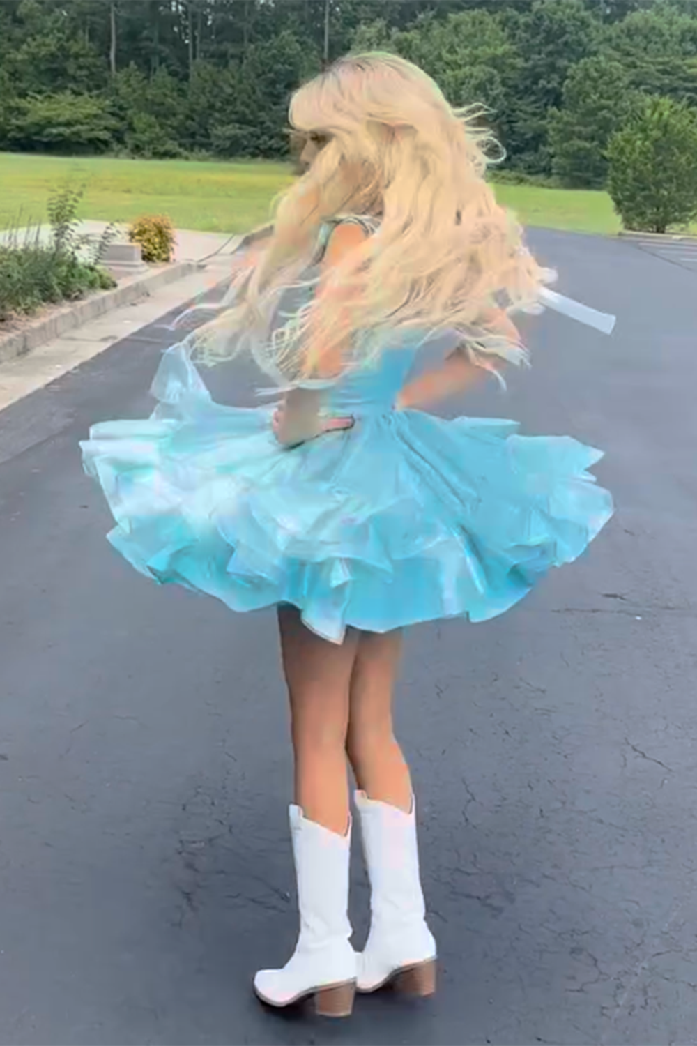 Light Blue Metallic A Line Short Homecoming Dress with Ruffles