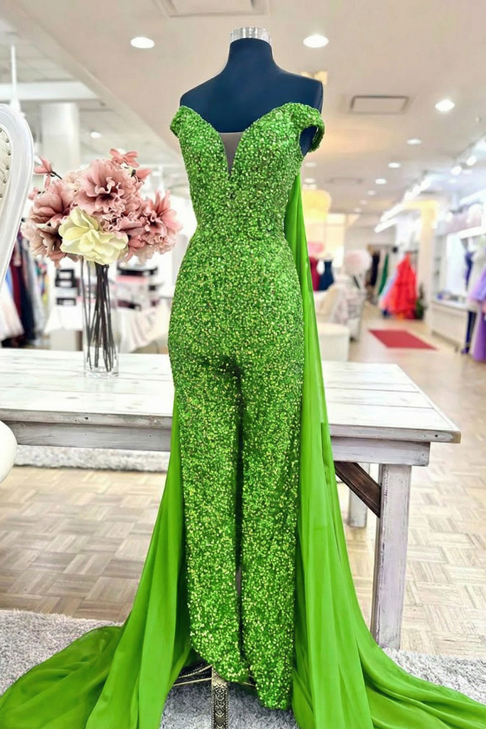 Sparkly Royal Blue Long Sequins Homecoming Jumpsuits with Cape