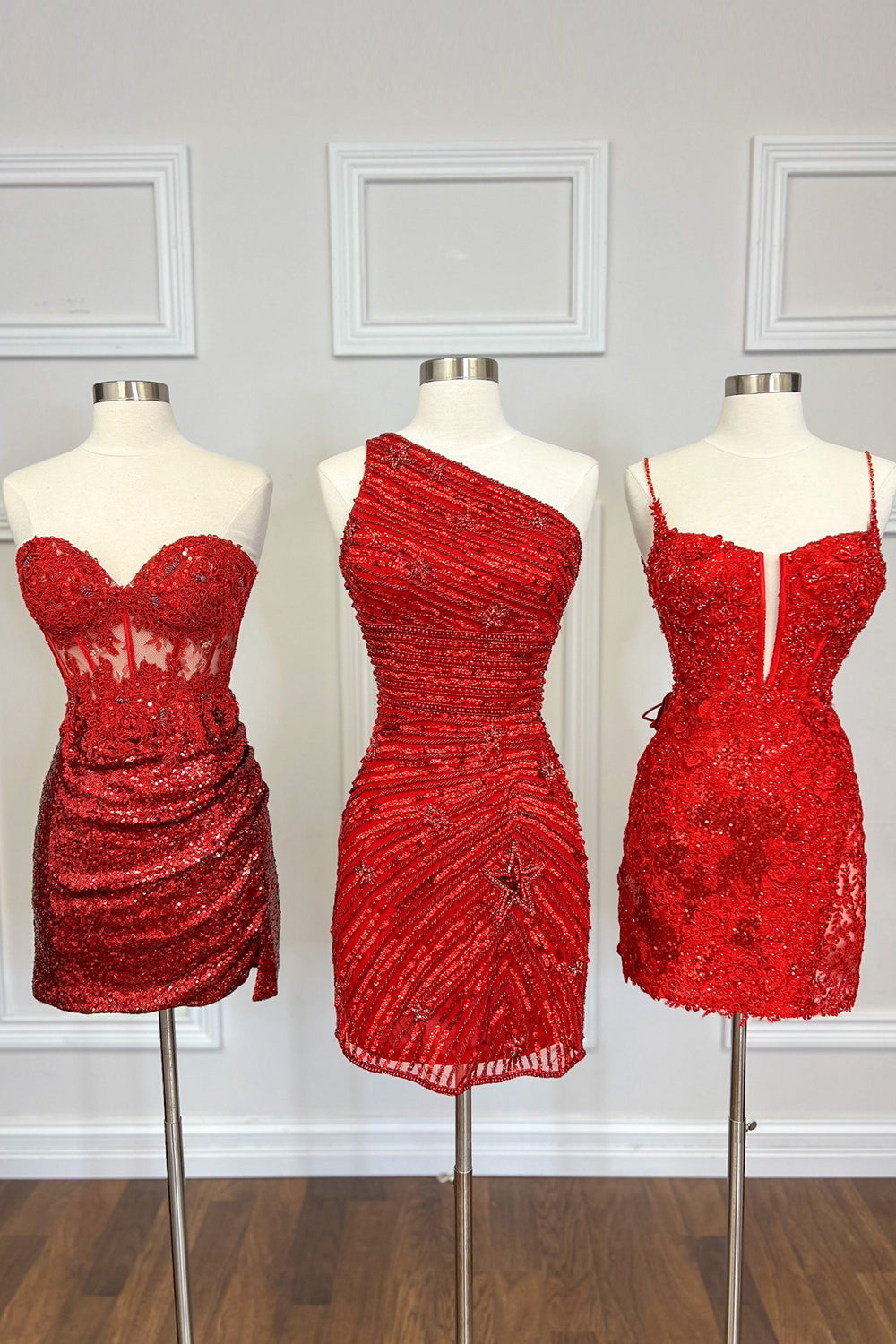 Glitter Sheath One Shoulder Red Sequins Short Homecoming Dress with Star