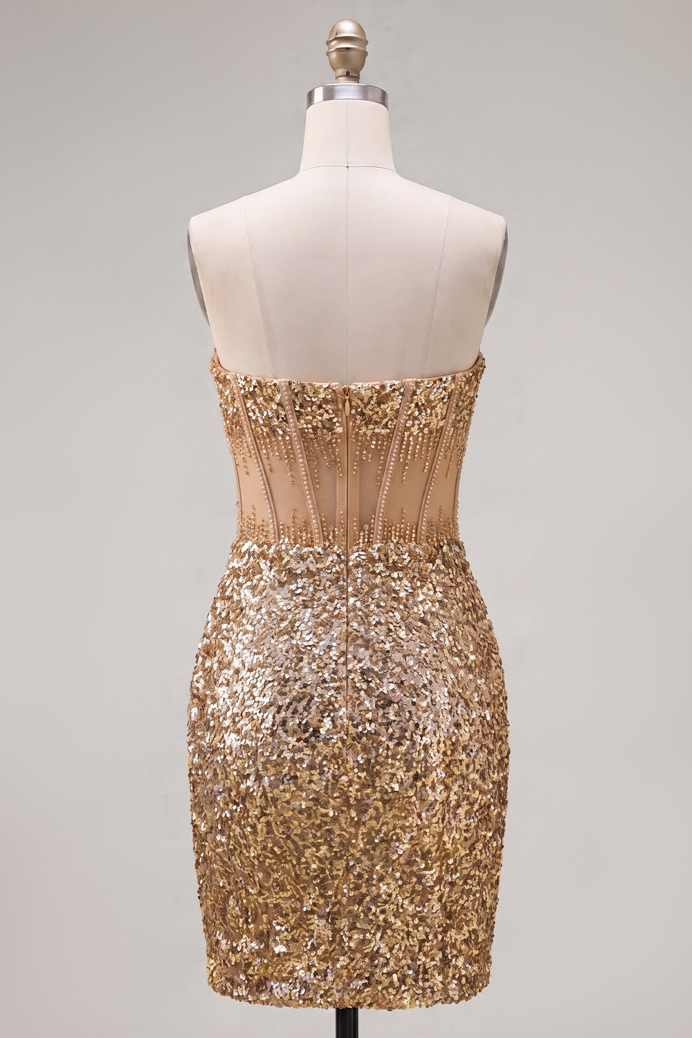 Sparkly Golden Sequin Corset Tight Short Homecoming Dress