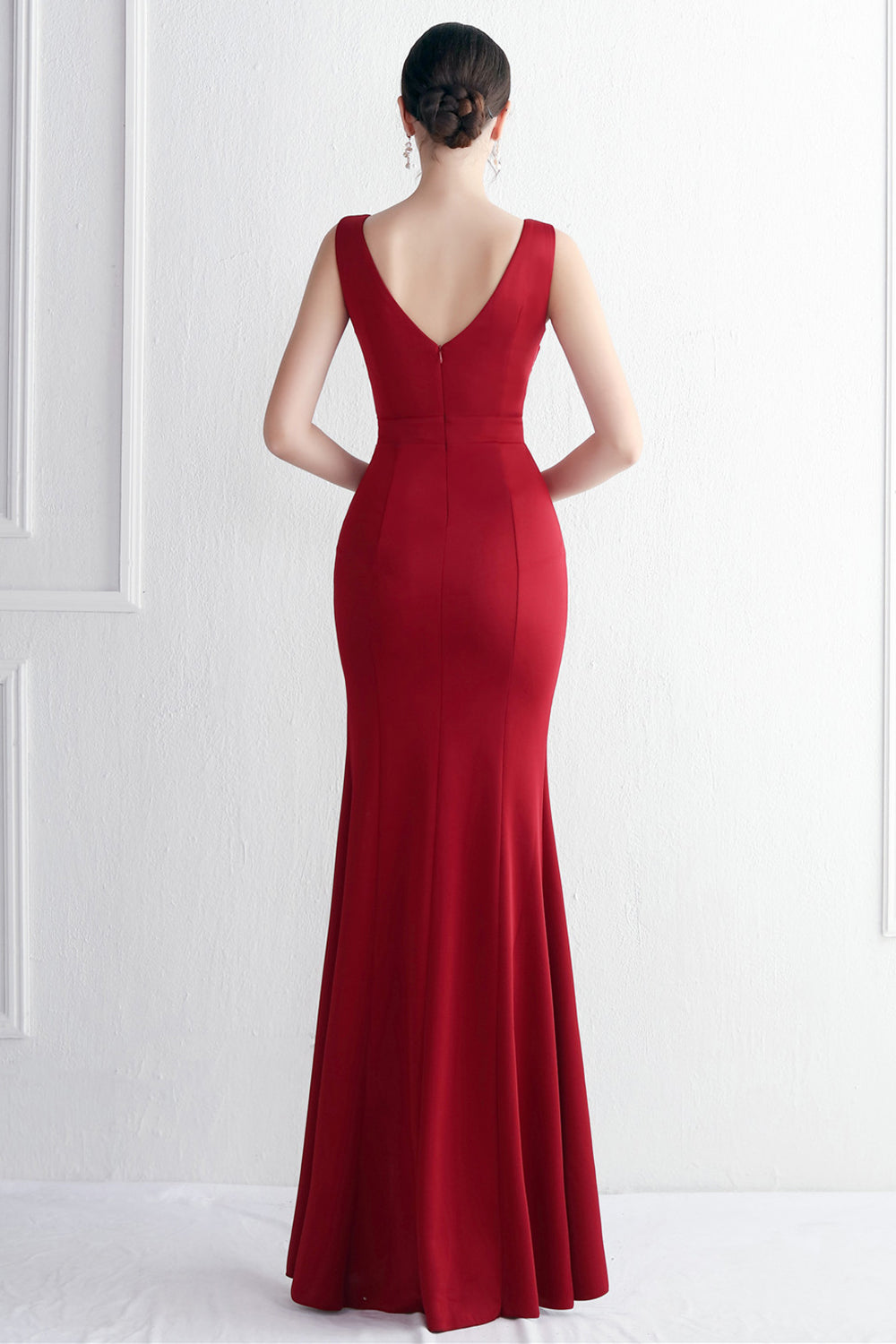 Mermaid Deep V Neck Black Long Prom Dress with Split Front