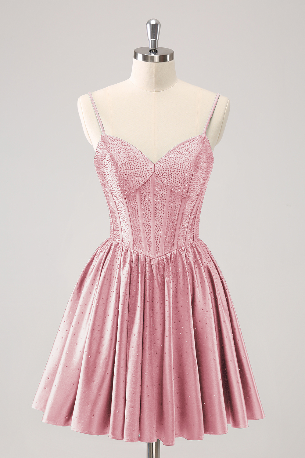 Dark Green Spaghetti Straps A-Line Satin Corset Homecoming Dress with Beading