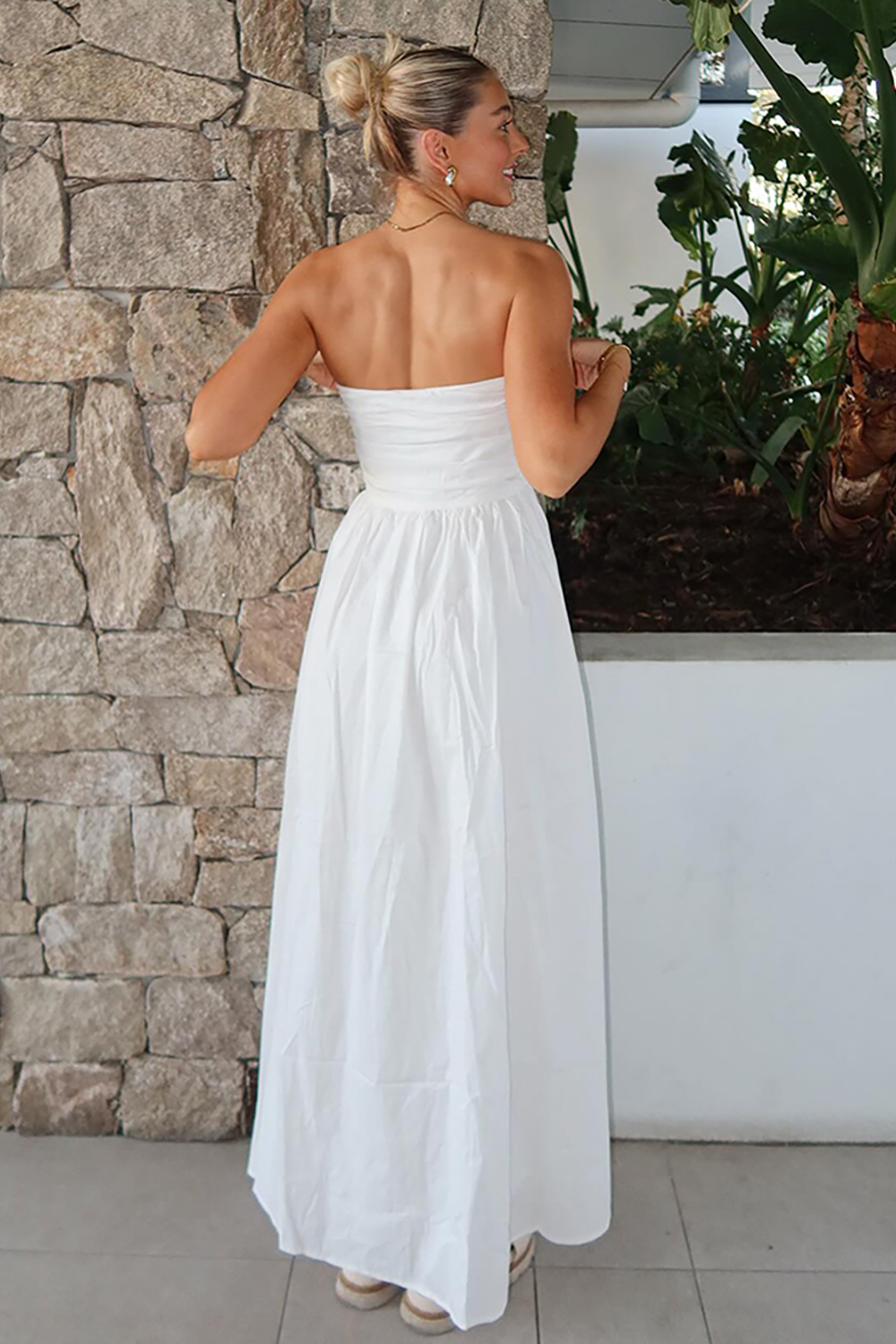 Simple White Starpless A-Line Boho Maxi Dress