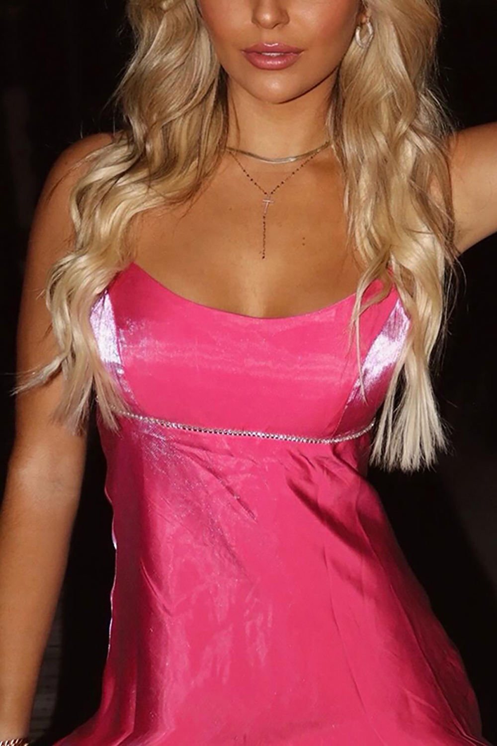 Sparkly Fuchsia Spaghetti Straps A-Line Beaded Backless Mini Dress