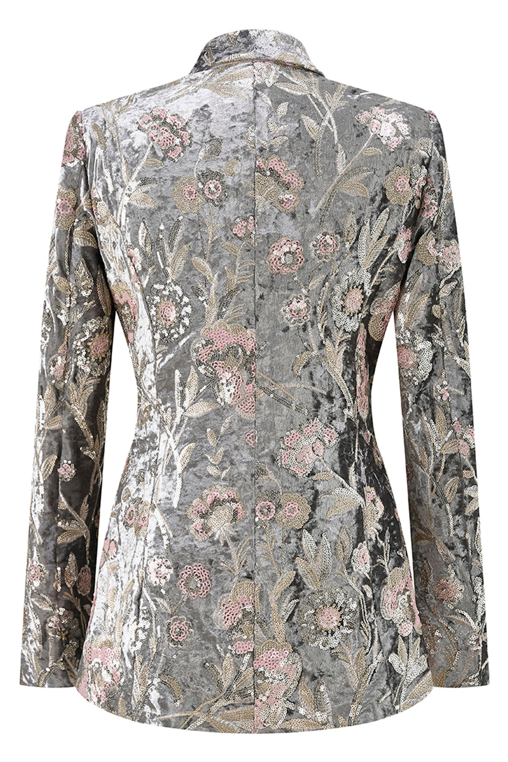 Sparkly Grey Peak Lapel Slim Fit 2 Piece Women Prom Suits with Sequins