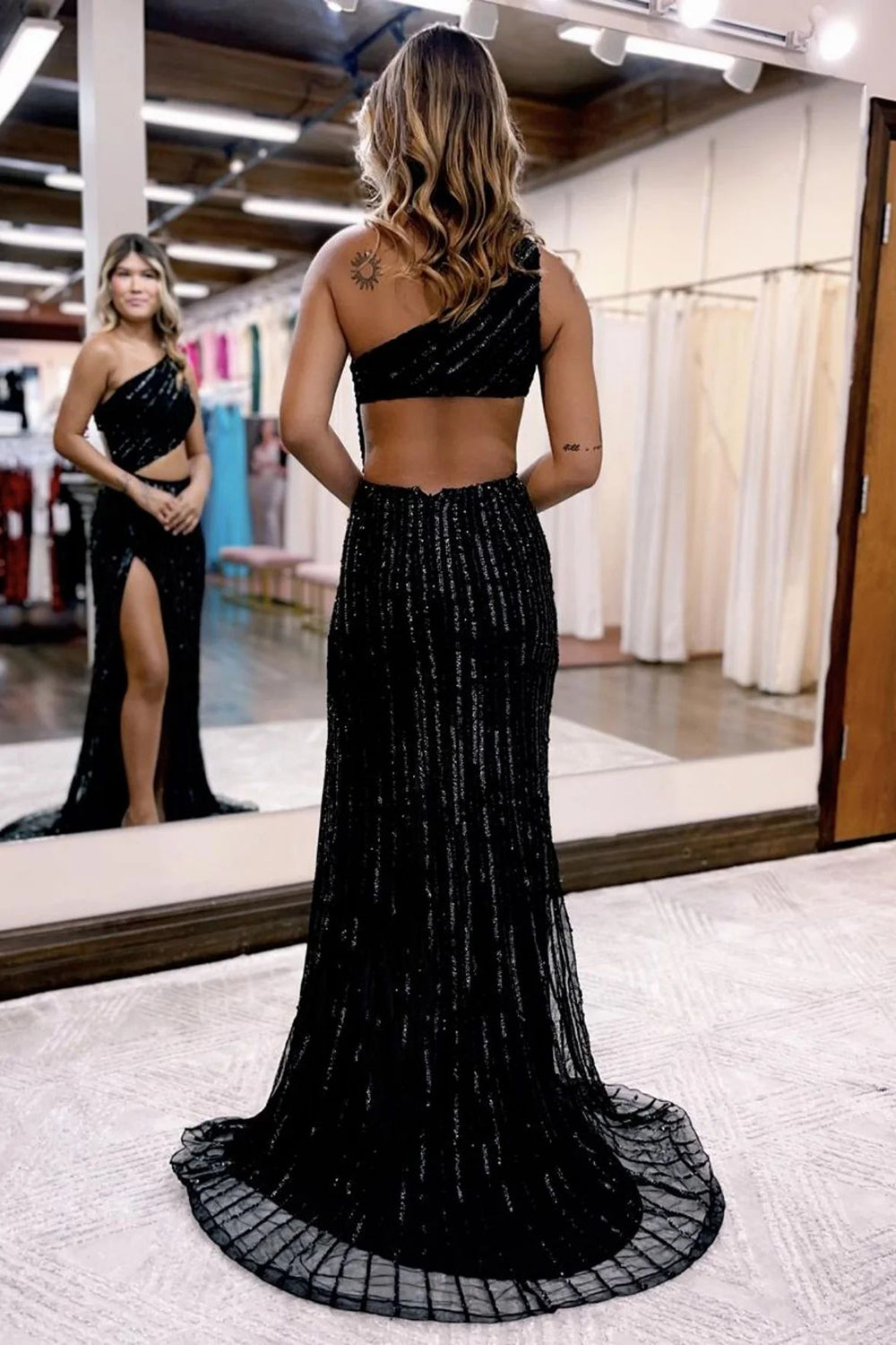 Fuchsia Mermaid One Shoulder Cut-Out Prom Dress with Slit