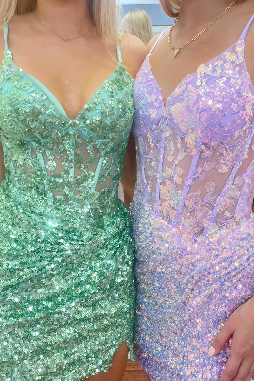 Glitter Lilac Sequin Bodycon Spaghetti Straps Homecoming Dress